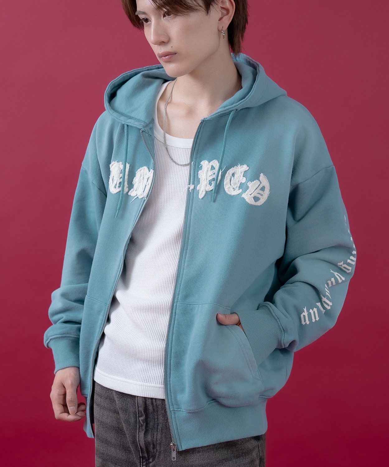 パーカー メンズ レディース フリンジ加工 裏毛  ジップパーカー スウェット アメカジ カジュアル スケーター ストリート 古着MIX 韓国ファッション | improves | 03