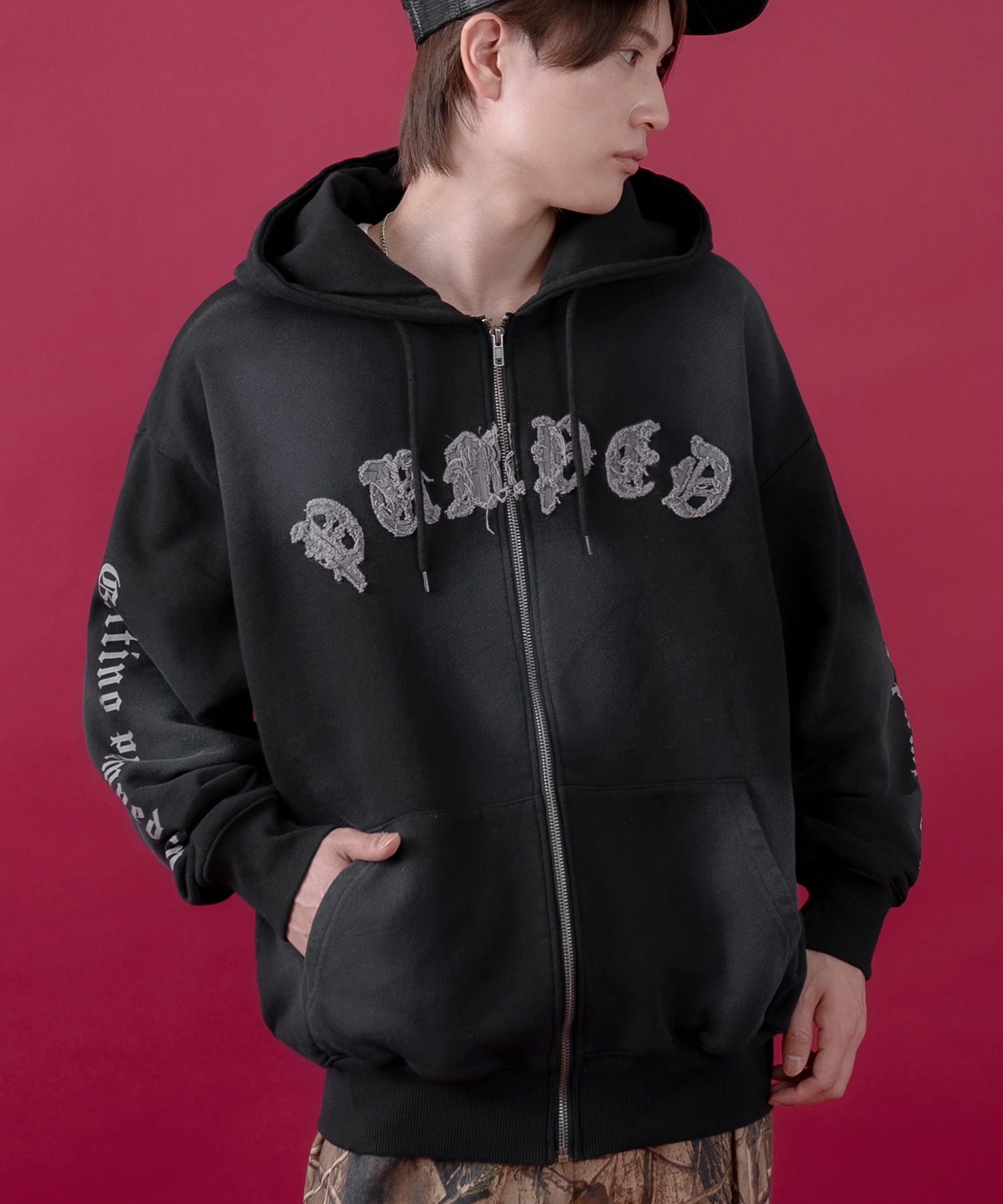 パーカー メンズ レディース フリンジ加工 裏毛  ジップパーカー スウェット アメカジ カジュアル スケーター ストリート 古着MIX 韓国ファッション | improves | 01