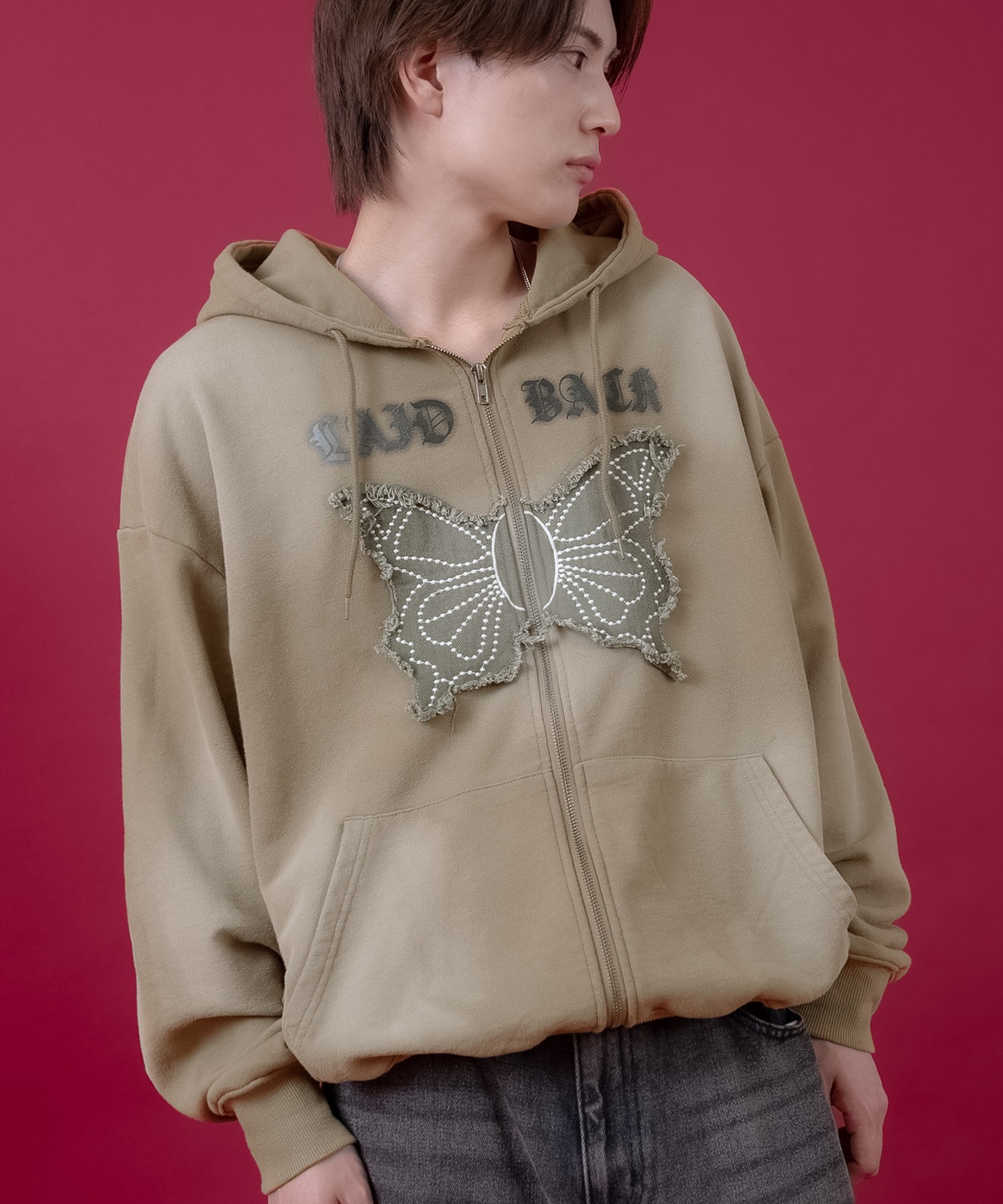 パーカー メンズ レディース フリンジ加工 裏毛  ジップパーカー バタフライ スウェット アメカジ カジュアル スケーター ストリート 古着MIX 韓国ファッション | improves | 03