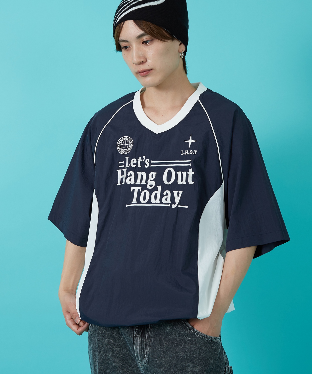Tシャツ メンズ サッカー ゲームシャツ ナイロン ピステ Vネック カジュアル アメカジ ストリート スケーター ストリート古着MIX 韓国 | improves | 03