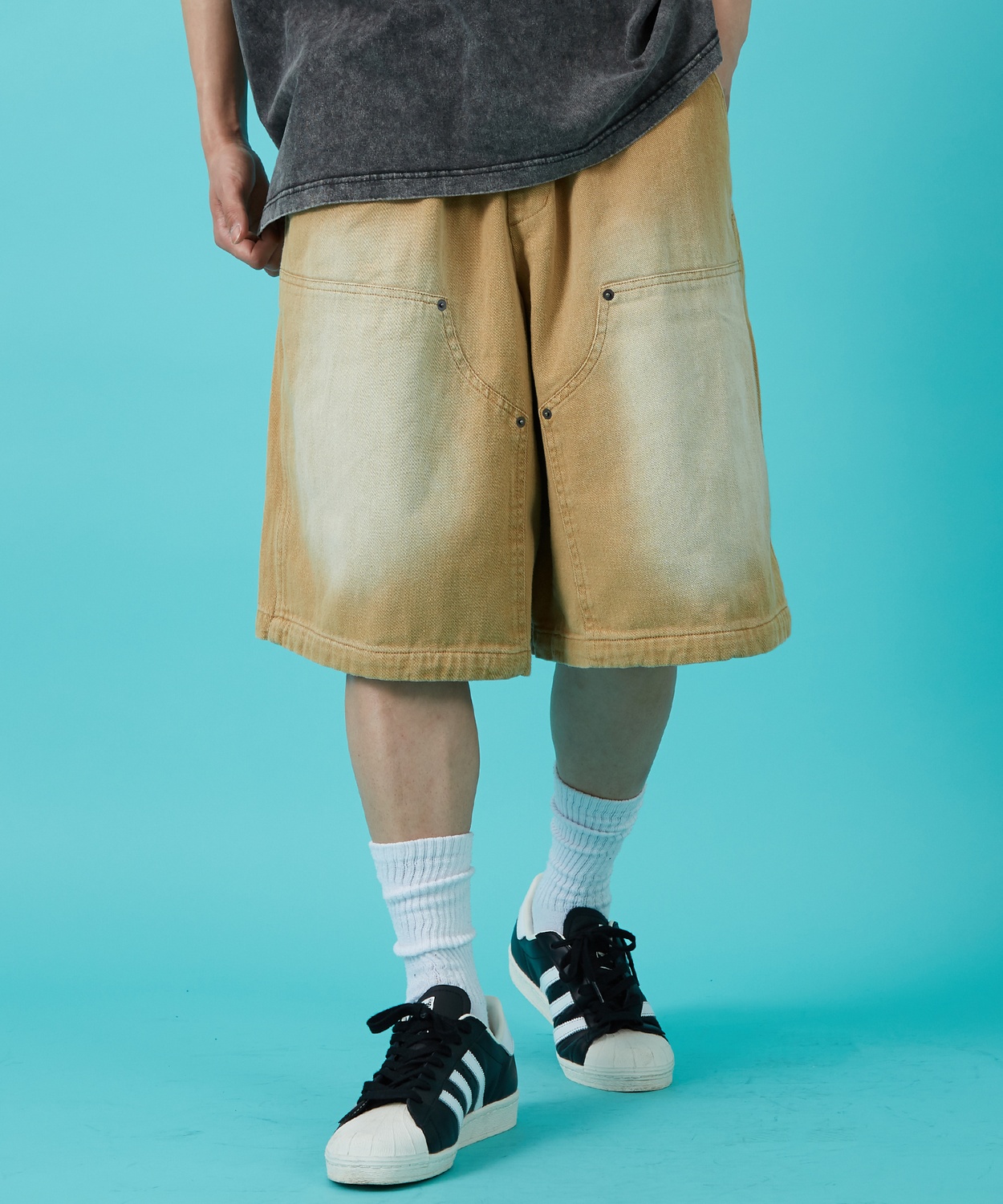 デニムパンツ メンズ ウォシュド加工 ピグメント加工 Tシャツ ダブルニー スウェット アメカジ カジュアル スケーター ストリート 古着MIX 韓国 | improves | 03