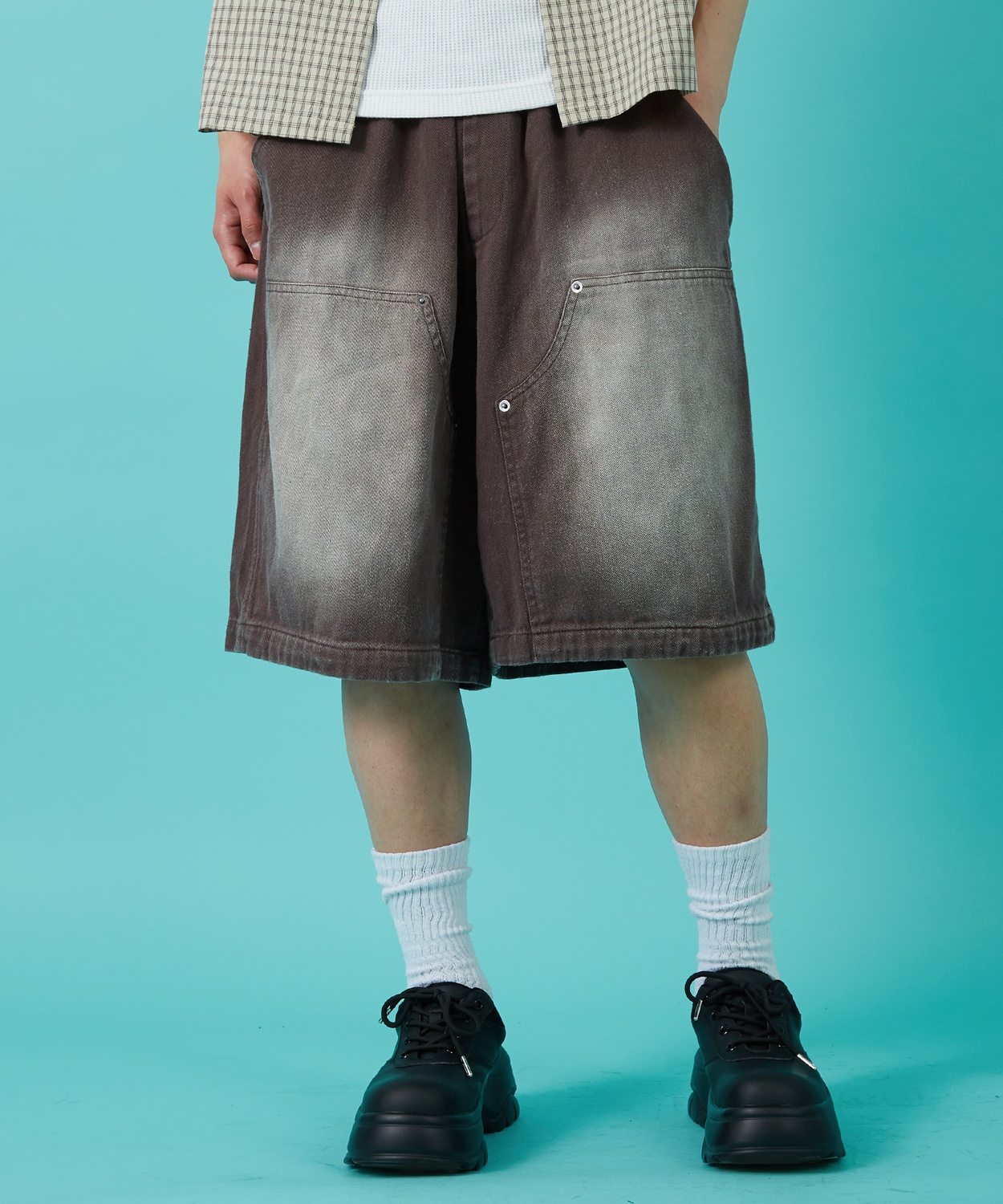 デニムパンツ メンズ ウォシュド加工 ピグメント加工 Tシャツ ダブルニー スウェット アメカジ カジュアル スケーター ストリート 古着MIX 韓国 | improves | 02