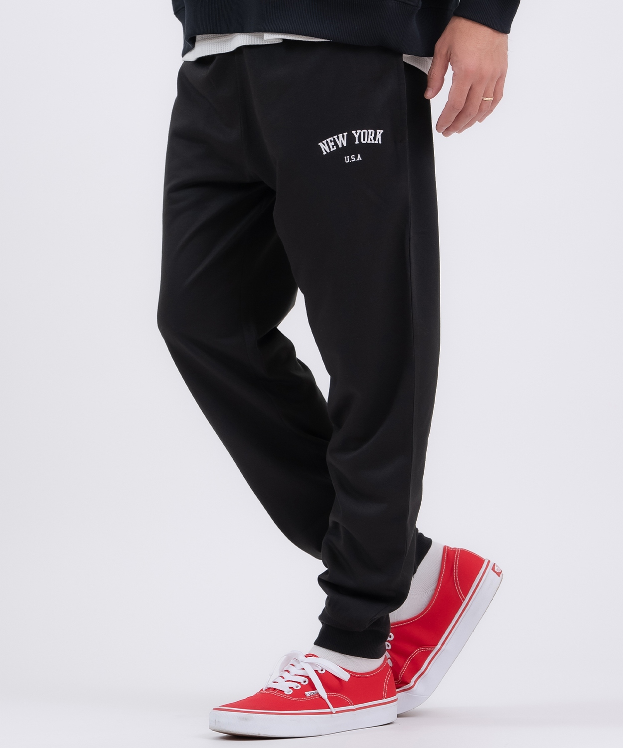 スウェットパンツ メンズ レディース カレッジロゴ プリント 裏毛 ジョガーパンツ カジュアル アメカジ スケーター ストリート 韓国 ブラック グレー | improves | 04