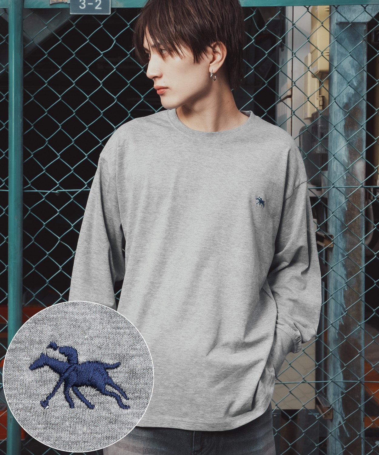 長袖Tシャツ メンズ POLO CHAMPS ワンポイント刺しゅう ポニー カットソー 大きめ カジュアル ストリート ブラック チャコール グレー ネイビー ホワイト | improves | 02