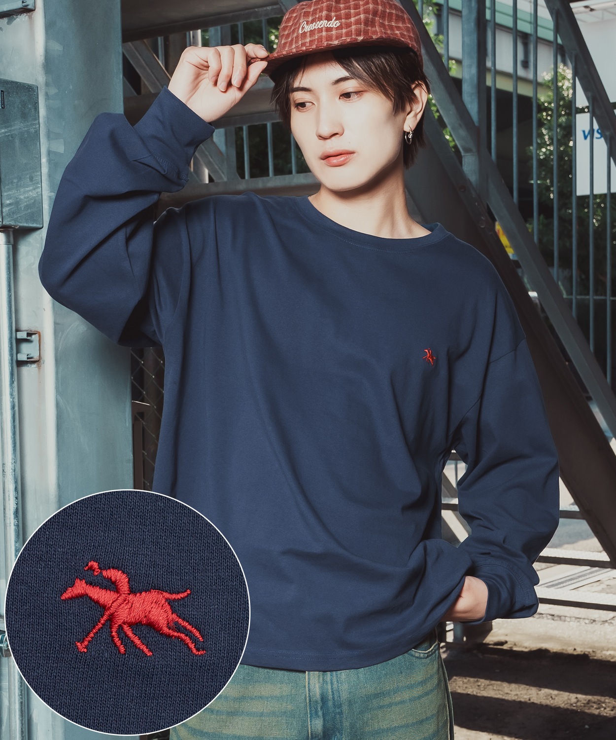 長袖Tシャツ メンズ POLO CHAMPS ワンポイント刺しゅう ポニー カットソー 大きめ カジュアル ストリート ブラック チャコール グレー ネイビー ホワイト | improves | 03