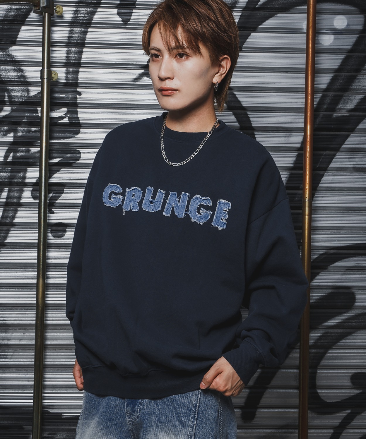 トレーナー メンズ CVC 半起毛 スウェット クルーネック 長袖 ロゴ刺しゅう ストリート スケーター 古着MIX 韓国ファッション ブラック | improves | 03