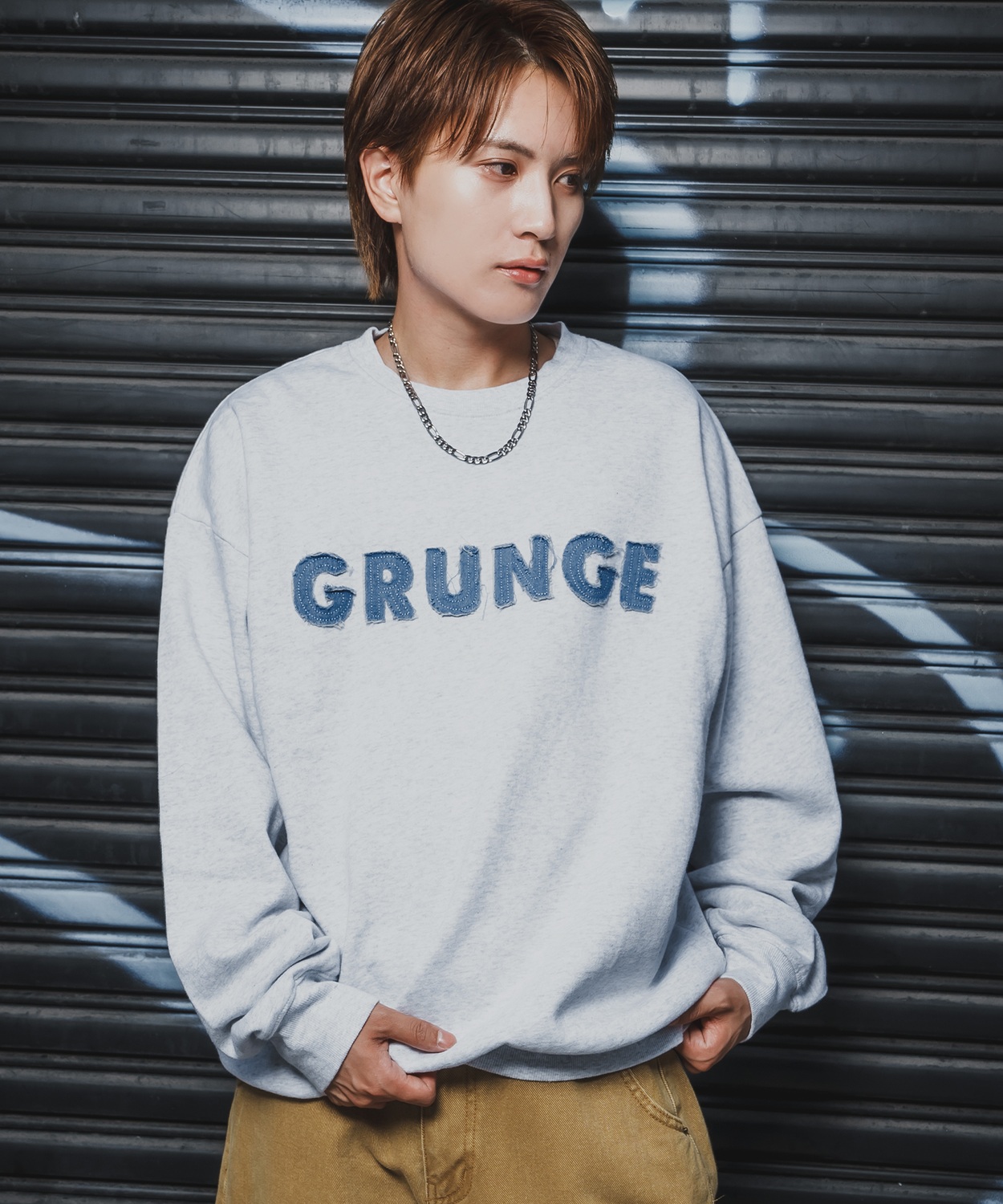 トレーナー メンズ CVC 半起毛 スウェット クルーネック 長袖 ロゴ刺しゅう ストリート スケーター 古着MIX 韓国ファッション ブラック | improves | 01