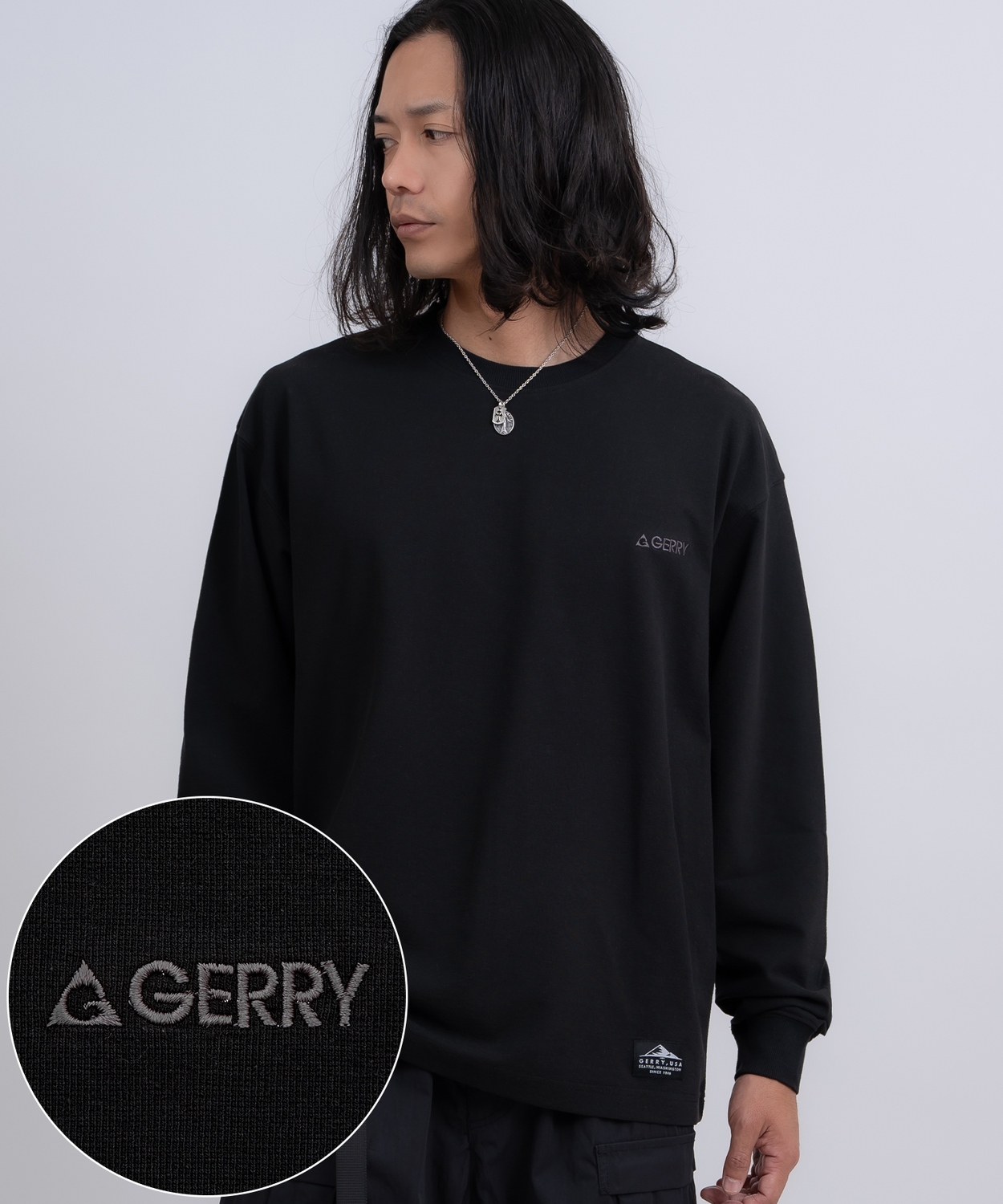 長袖Tシャツ メンズ GERRY ジェリー カットソー ワンポイント ピスネーム 高ストレッチ性 アウトドア ストリート アメカジ 古着MIX ホワイト ブラック | GERRY | 02
