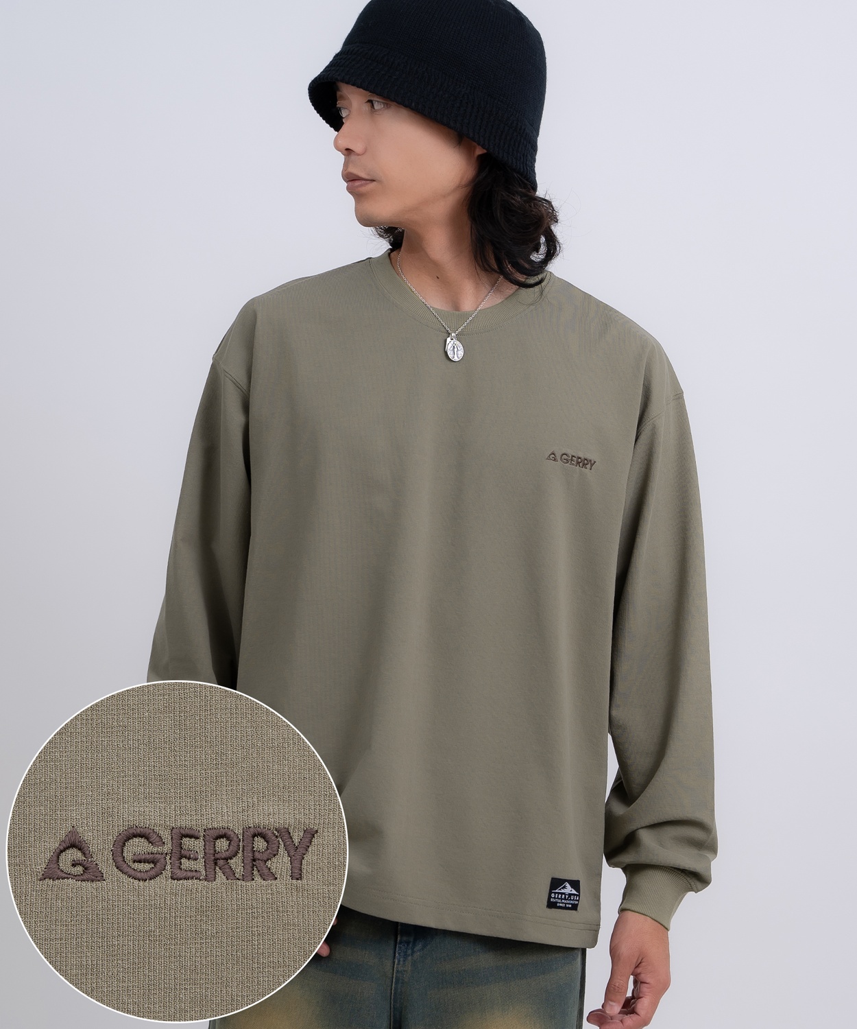 長袖Tシャツ メンズ GERRY ジェリー カットソー ワンポイント ピスネーム 高ストレッチ性 アウトドア ストリート アメカジ 古着MIX ホワイト ブラック | GERRY | 03