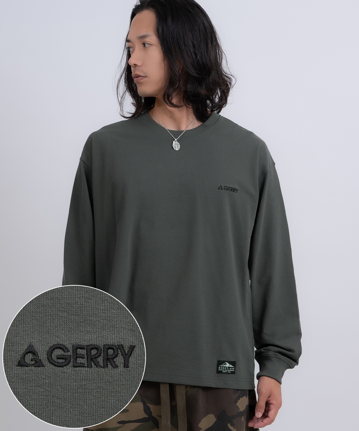 長袖Tシャツ メンズ GERRY ジェリー カットソー ワンポイント ピスネーム 高ストレッチ性 アウトドア ストリート アメカジ 古着MIX ホワイト ブラック | GERRY | 04