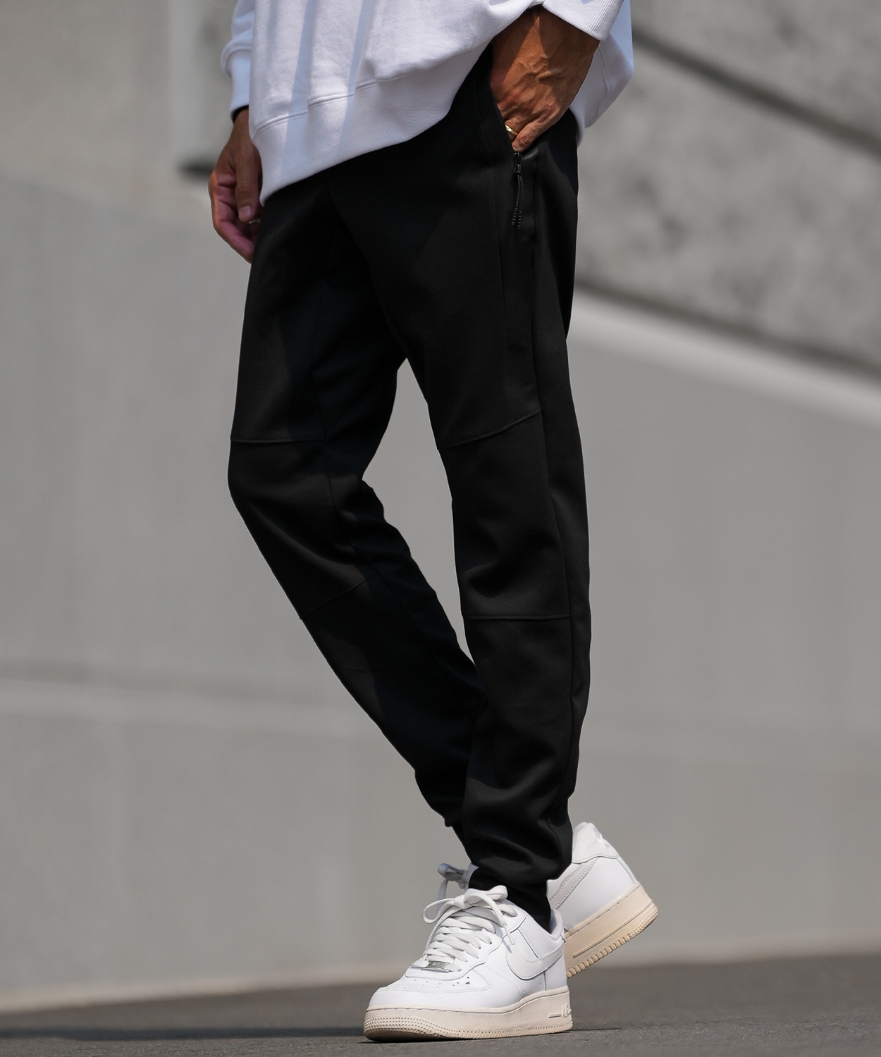 ジョガーパンツ メンズ テックパンツ リブパンツ イージーパンツ スリムパンツ アメカジ ストリート スポーツMIX タックウェア ブラック | improves | 01