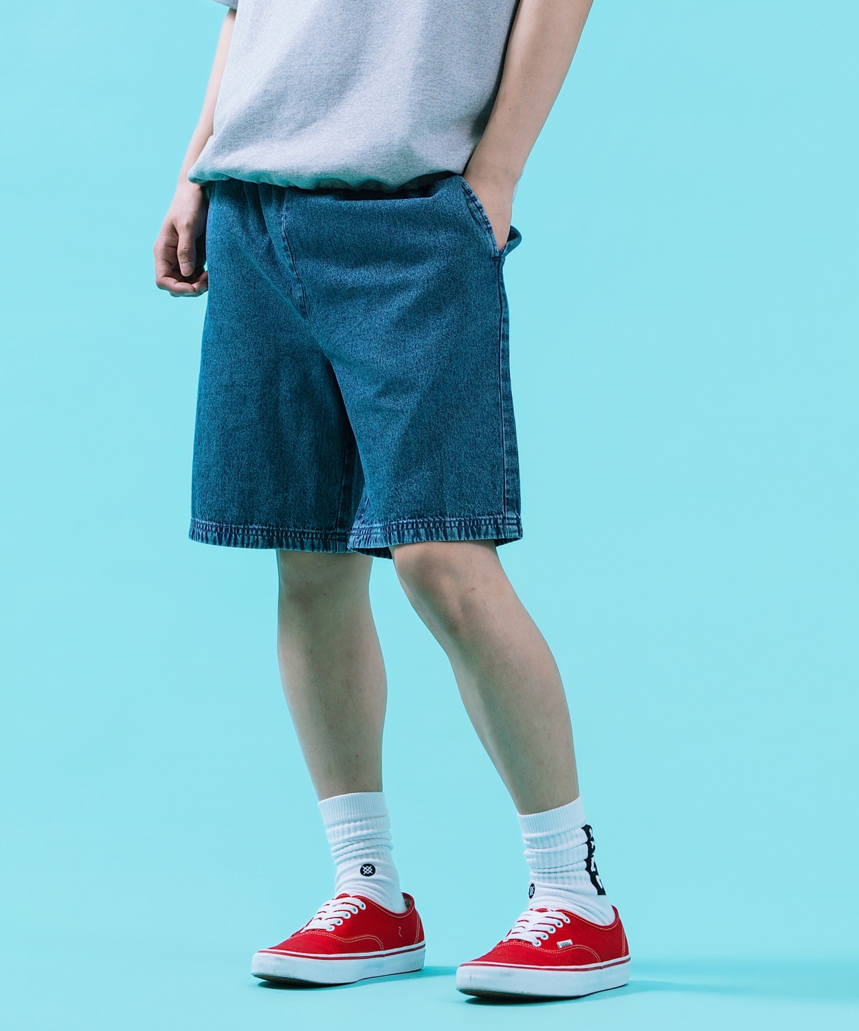 ハーフパンツ メンズ ショートパンツ 半パン 半ズボン ケミカルウォッシュ デニムパンツ ワイド アメカジ カジュアル スケーター ストリート 韓国ファッション | improves | 01