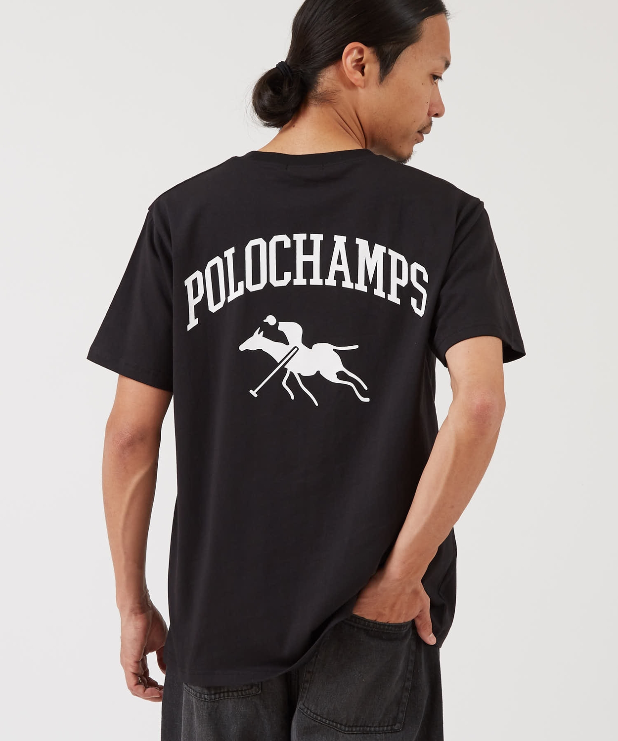 半袖Tシャツ メンズ POLOCHAMPS バッグロゴ ポニー カットソー 大きめ カジュアル ストリート ブラック チャコール ホワイト | improves | 02