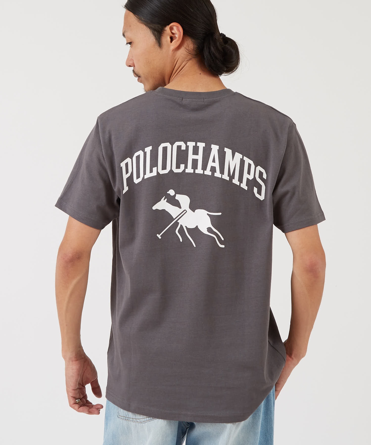 半袖Tシャツ メンズ POLOCHAMPS バッグロゴ ポニー カットソー 大きめ カジュアル ストリート ブラック チャコール ホワイト | improves | 03