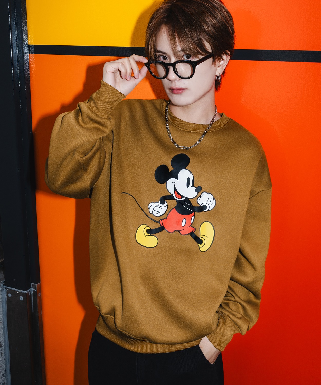 トレーナー メンズ MICKEY ミッキー プリント コットンタッチ 裏起毛 スウェットトレーナー 大きめ アメカジ スケーター ストリート 古着MIX 韓国 | improves | 01