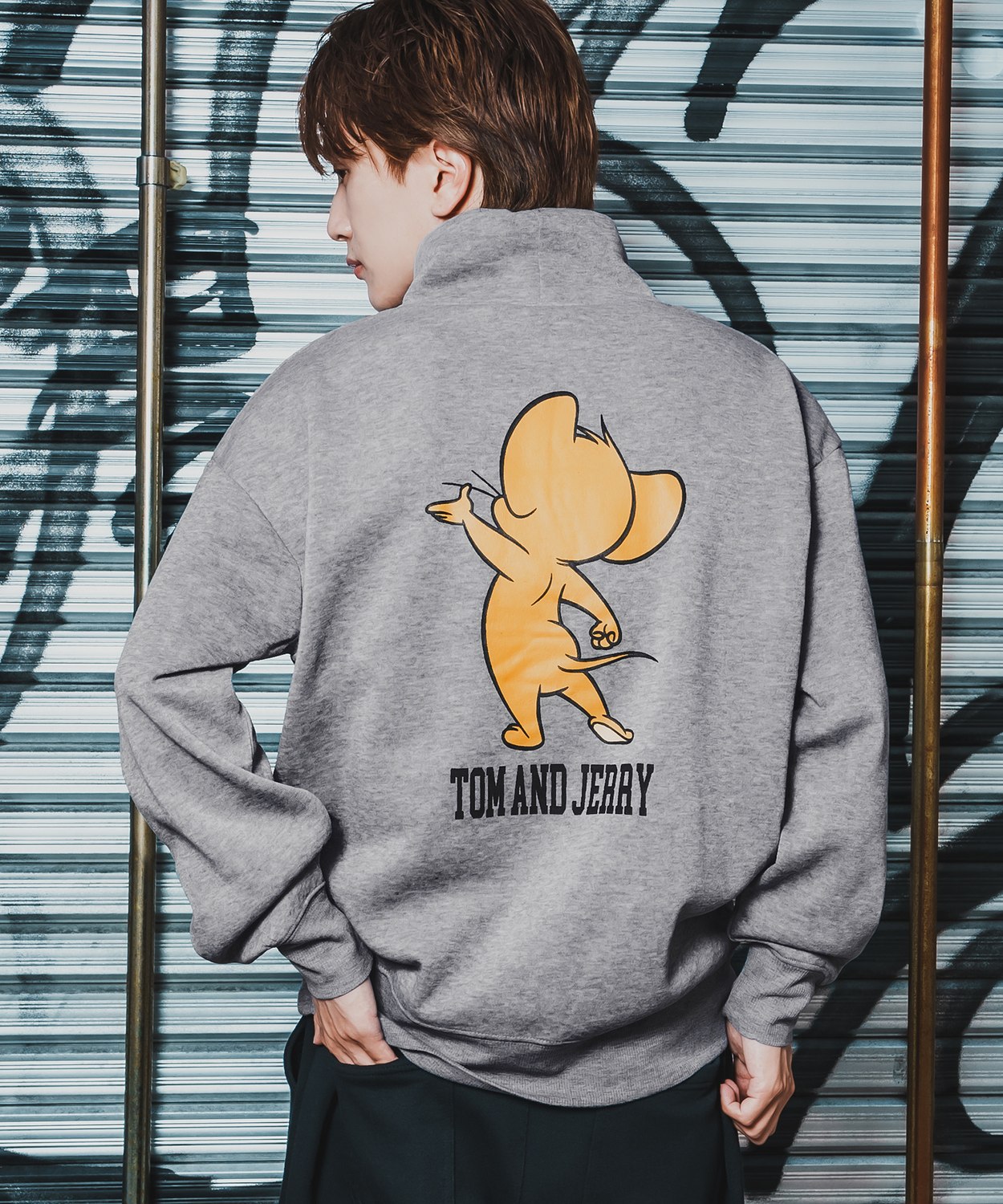 トレーナー メンズ TOM&JERRY トムとジェリー プリント コットンタッチ 裏起毛 スウェット ハイネック 大きめ アメカジ スケーター ストリート 古着MIX 韓国 | improves | 02