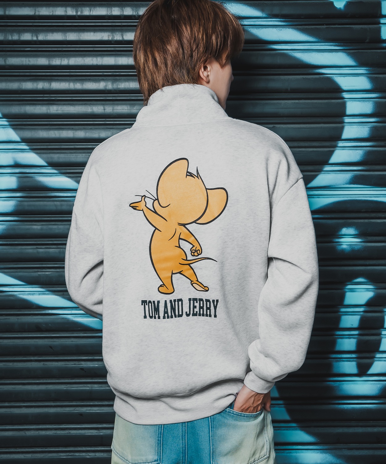 トレーナー メンズ TOM&JERRY トムとジェリー プリント コットンタッチ 裏起毛 スウェット ハイネック 大きめ アメカジ スケーター ストリート 古着MIX 韓国 | improves | 01