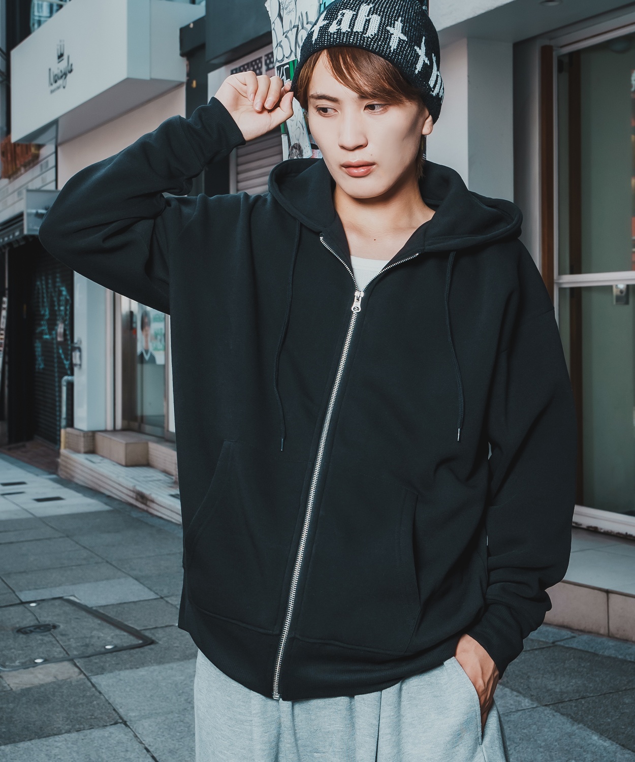 ジップパーカー メンズ レディース 裏起毛 綿タッチ スウェット フルジップ パーカー オーバーサイズ ビッグシルエット 無地 ストリート 韓国 | improves | 01