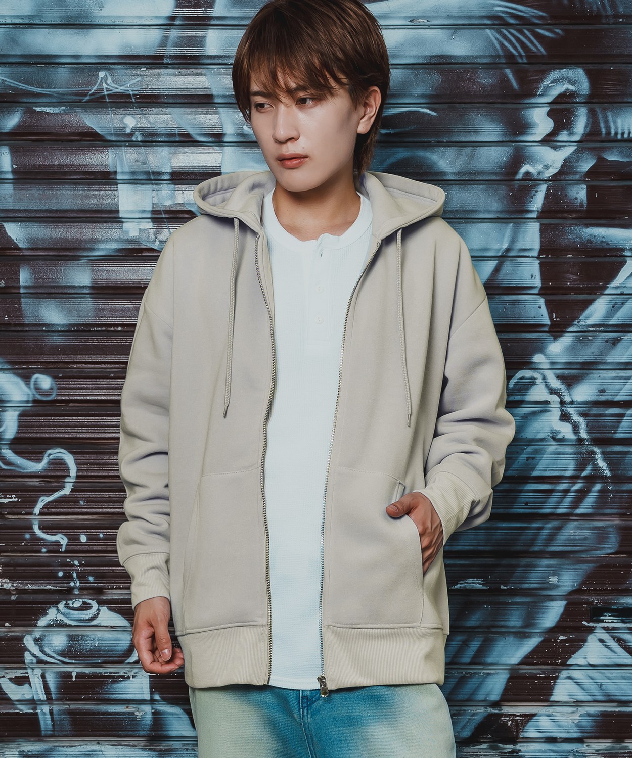 ジップパーカー メンズ レディース 裏起毛 綿タッチ スウェット フルジップ パーカー オーバーサイズ ビッグシルエット 無地 ストリート 韓国 | improves | 02