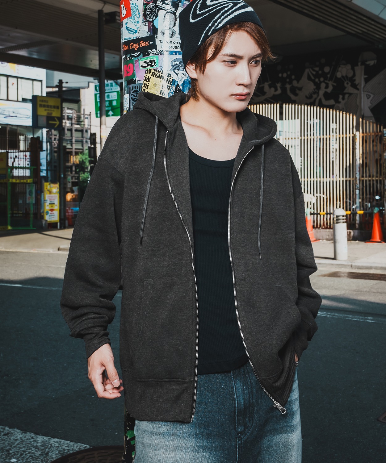 ジップパーカー メンズ レディース 裏起毛 綿タッチ スウェット フルジップ パーカー オーバーサイズ ビッグシルエット 無地 ストリート 韓国 | improves | 03