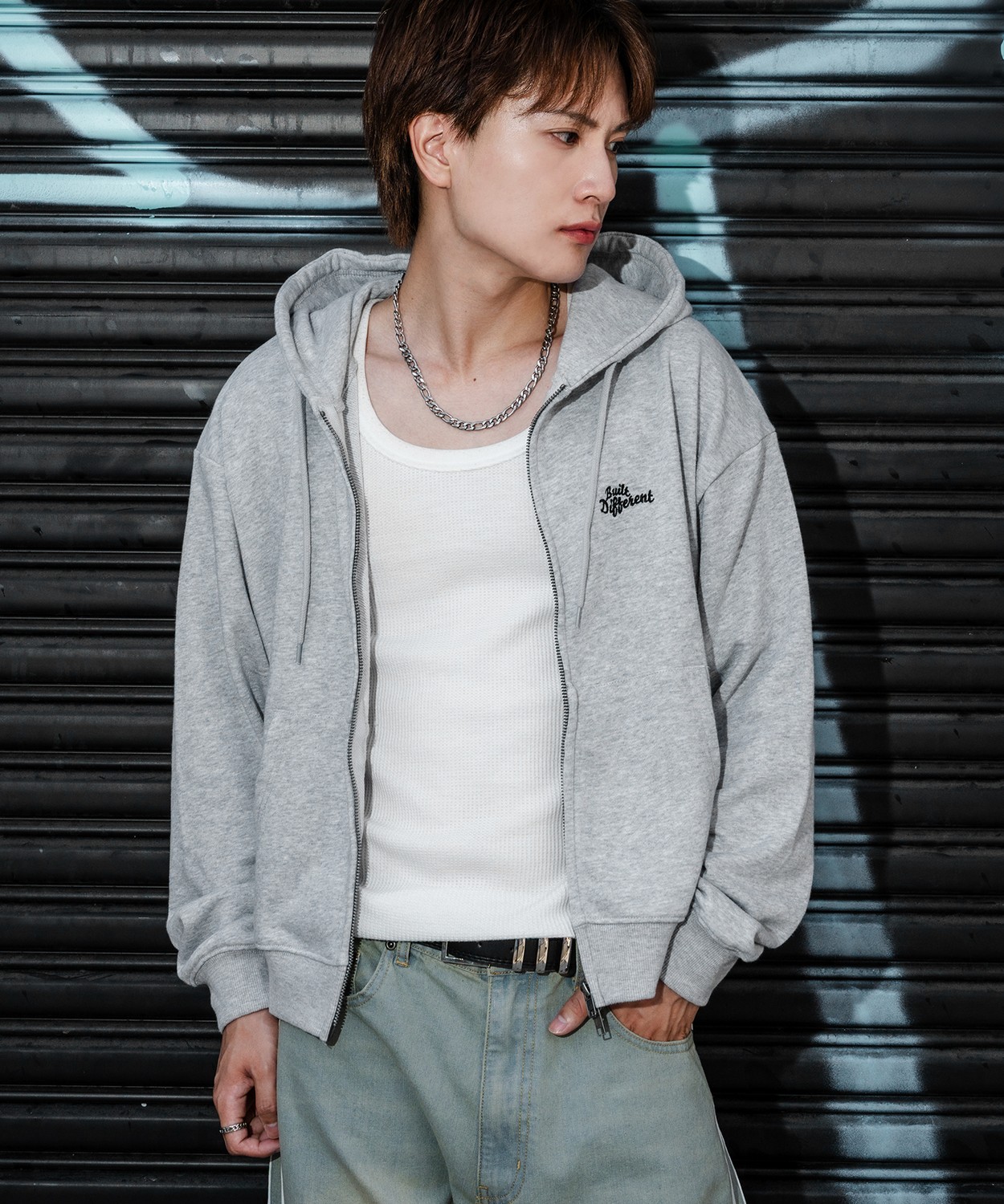 パーカー メンズ ワンポイント 刺しゅう ショート丈 裏毛 スウェッ ト ジップパーカー 秋 冬 アメカジ カジュアル Y2K ストリート 90s ストリート 韓国 | improves | 02