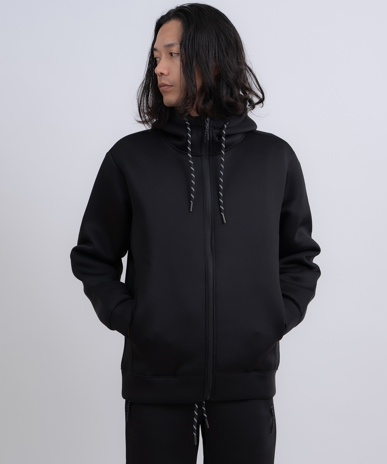 パーカー メンズ フルジップ セットアップ ベーシック スポーツミックス テック カジュアル Y2K ストリート ブラック グレー | improves | 01