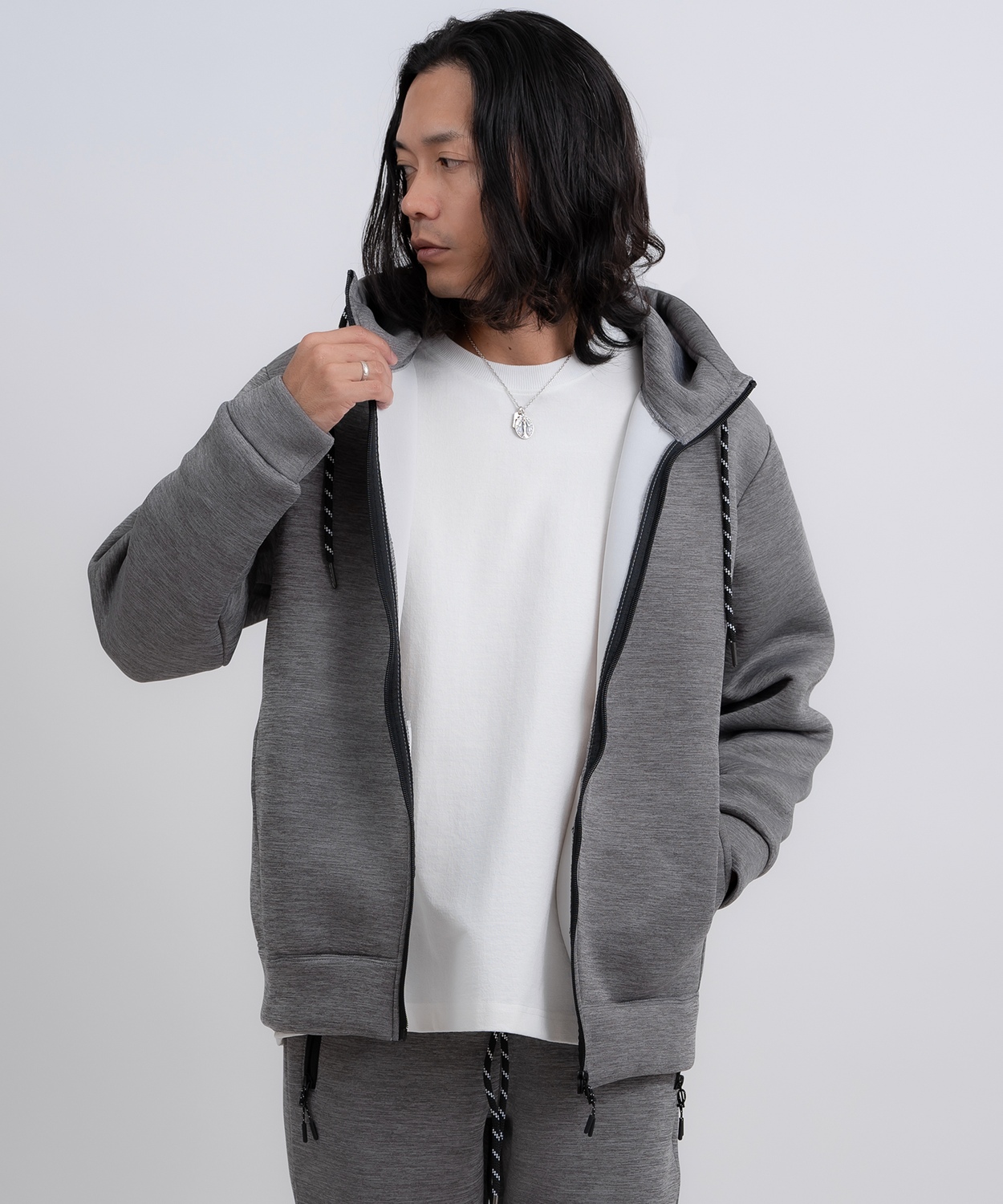 パーカー メンズ フルジップ セットアップ ベーシック スポーツミックス テック カジュアル Y2K ストリート ブラック グレー | improves | 02