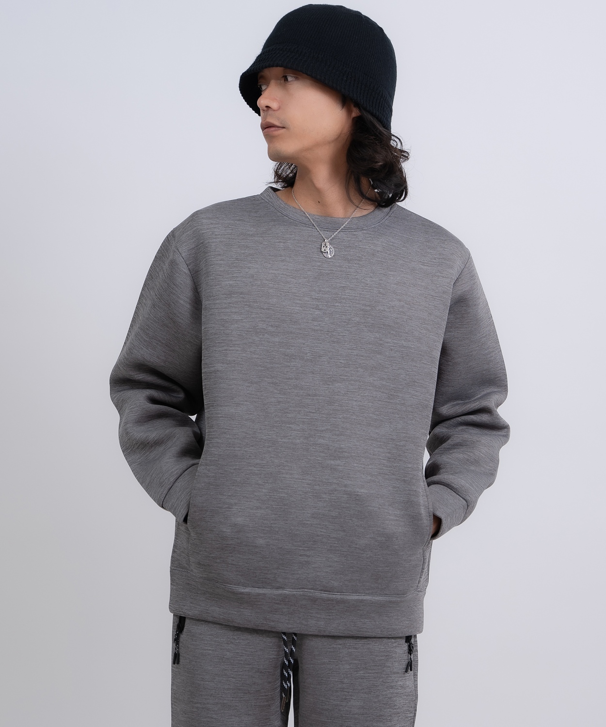 トレーナー メンズ プルオーバー セットアップ ベーシック スポーツミックス テック カジュアル Y2K ストリート ブラック グレー | improves | 02