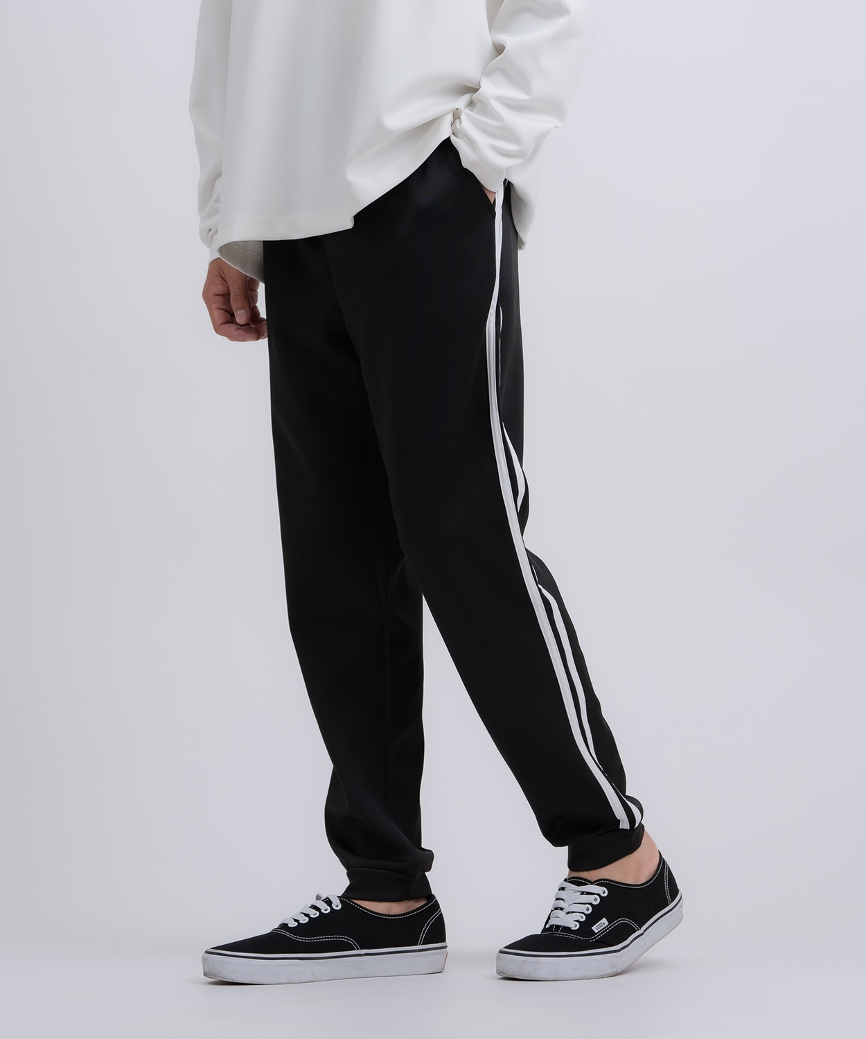 ジョガーパンツ メンズ ライン イージーパンツ トラックパンツ ベーシック スポーツミックス テック カジュアル Y2K ストリート ブラック グレー | improves | 03