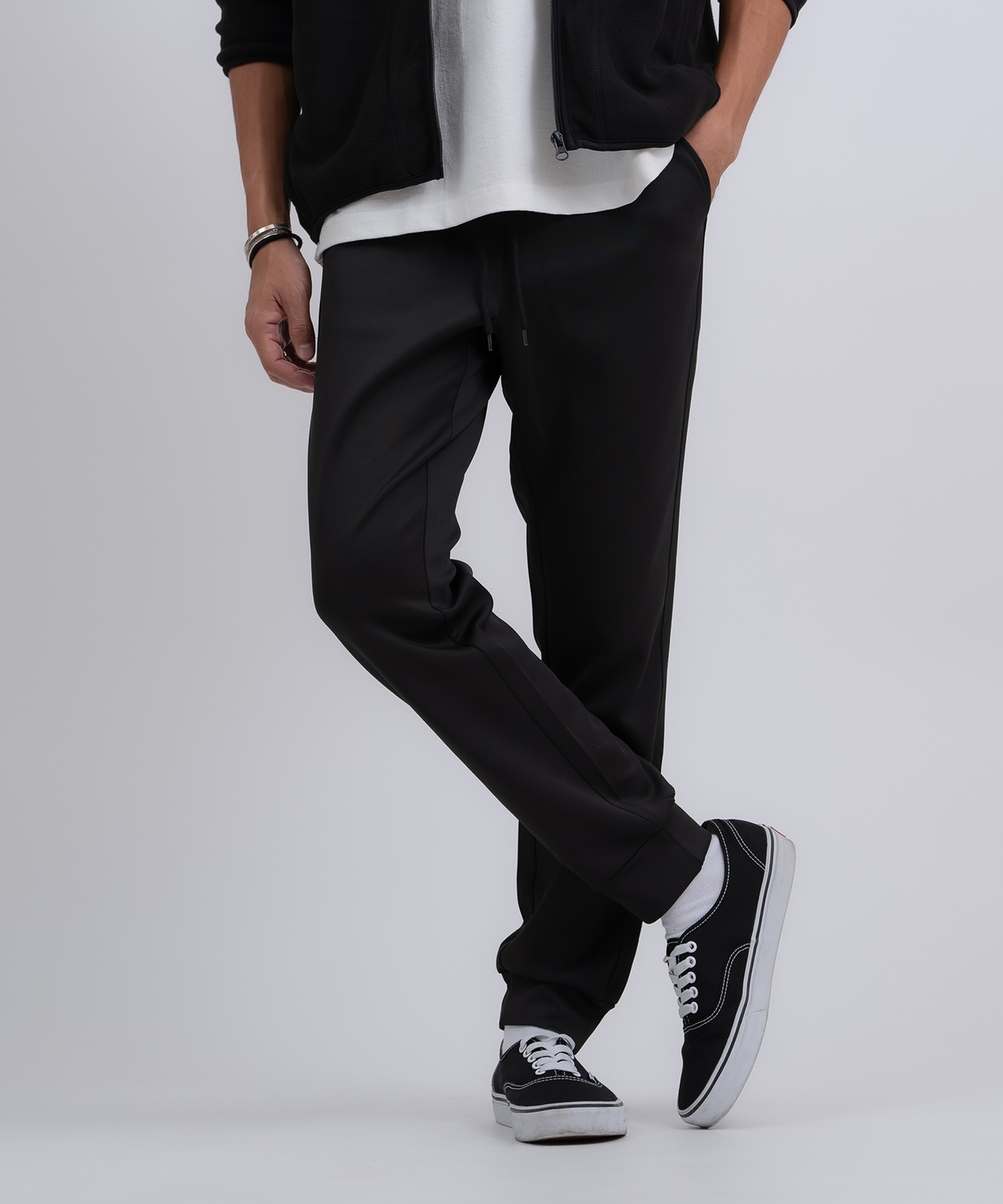 ジョガーパンツ メンズ ライン イージーパンツ トラックパンツ ベーシック スポーツミックス テック カジュアル Y2K ストリート ブラック グレー | improves | 01