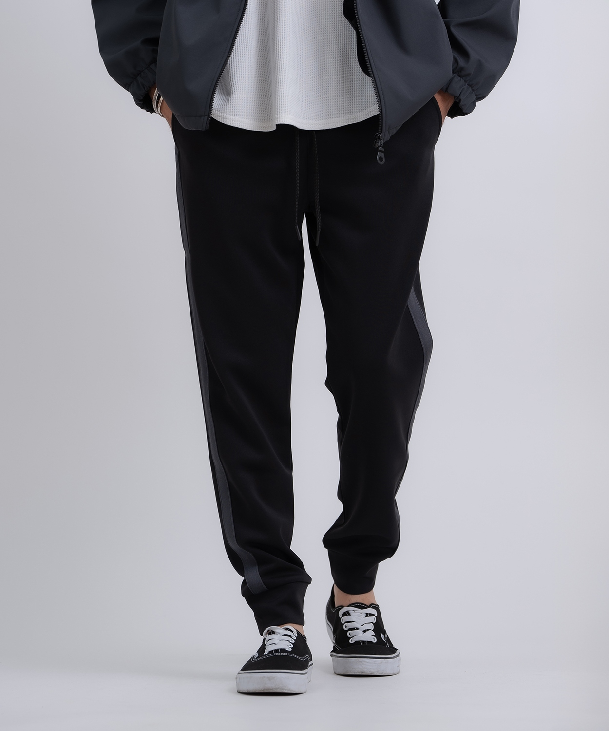 ジョガーパンツ メンズ ライン イージーパンツ トラックパンツ ベーシック スポーツミックス テック カジュアル Y2K ストリート ブラック グレー | improves | 03