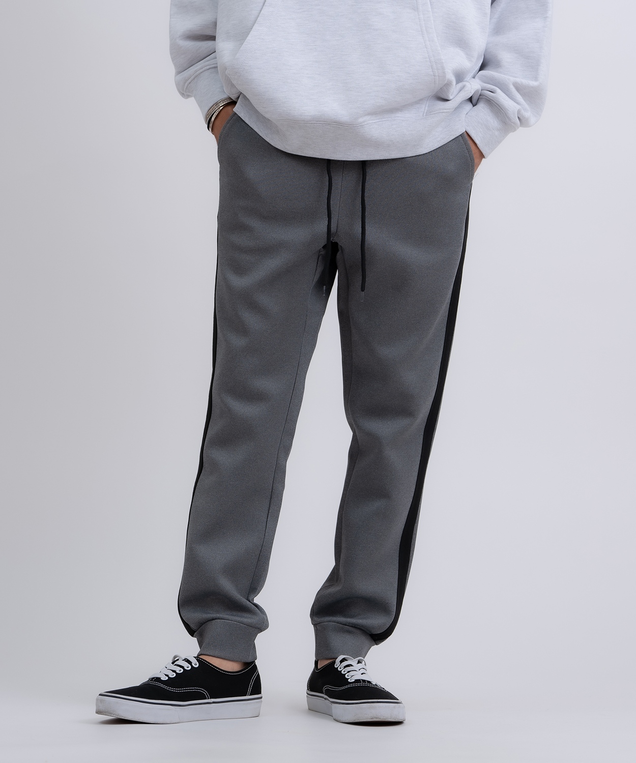 ジョガーパンツ メンズ ライン イージーパンツ トラックパンツ ベーシック スポーツミックス テック カジュアル Y2K ストリート ブラック グレー | improves | 04