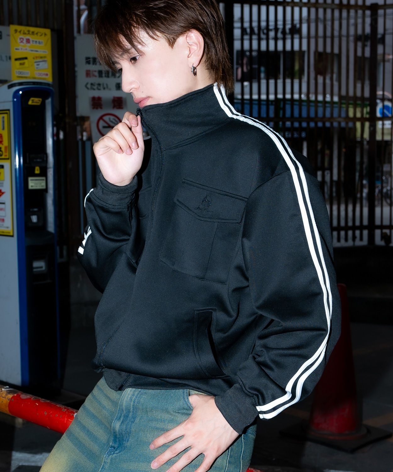 ジャージ メンズ ラインジャージ ブルゾン トラックジャケット スポーツミックス カジュアル Y2K ストリート 90s レトロ 韓国ファッション ブラック ネイビー | improves | 01