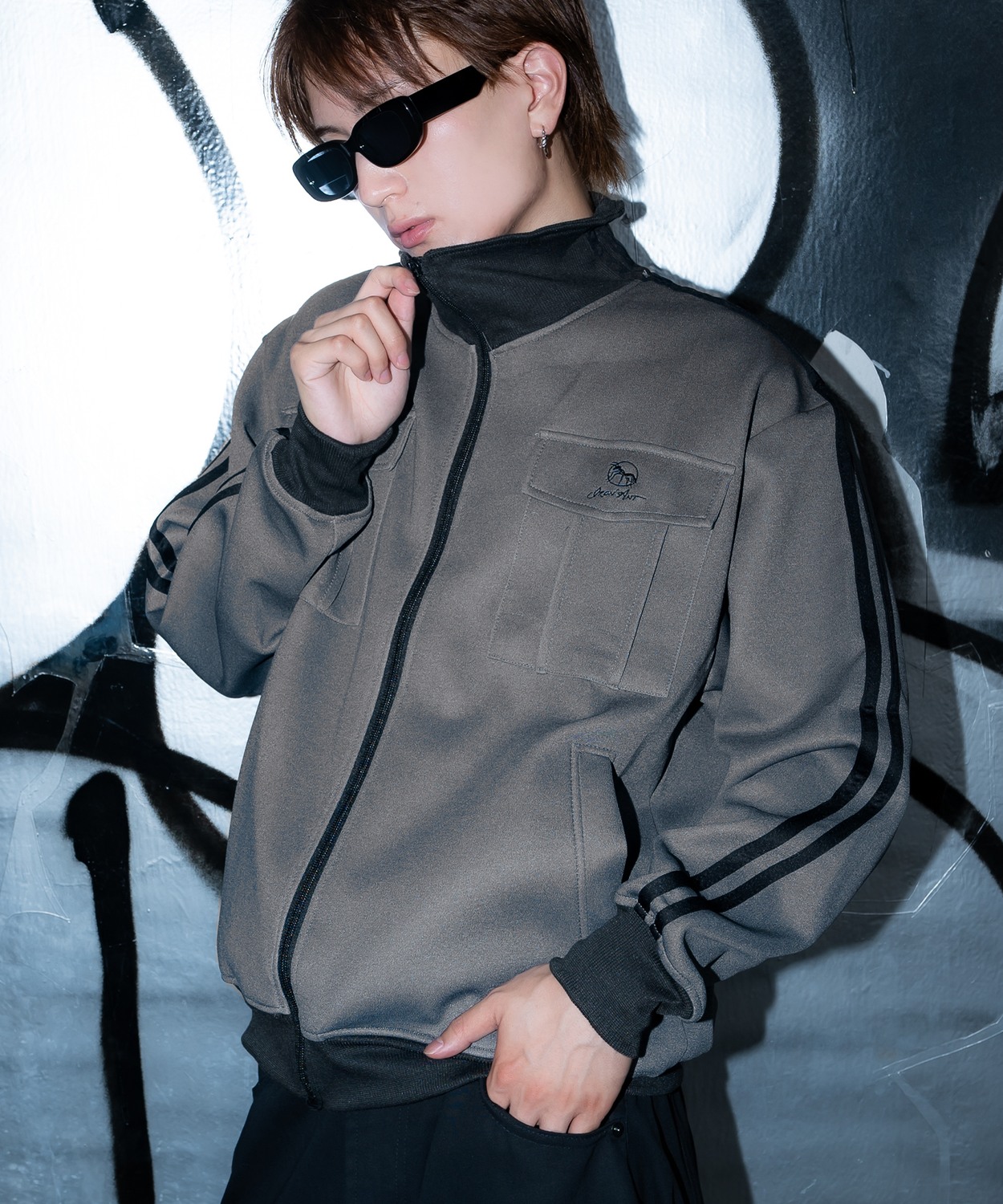 ジャージ メンズ ラインジャージ ブルゾン トラックジャケット スポーツミックス カジュアル Y2K ストリート 90s レトロ 韓国ファッション ブラック ネイビー | improves | 02