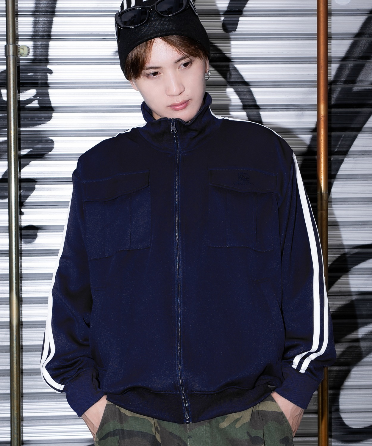 ジャージ メンズ ラインジャージ ブルゾン トラックジャケット スポーツミックス カジュアル Y2K ストリート 90s レトロ 韓国ファッション ブラック ネイビー | improves | 03