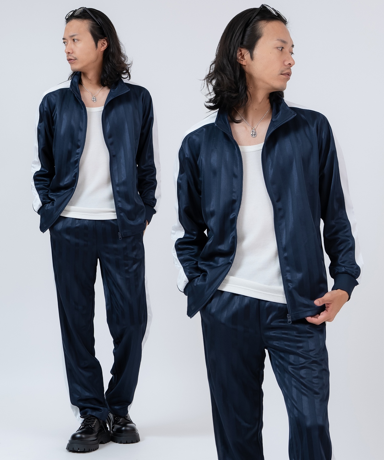 ジャージ メンズ レディース セットアップ シャドーストライプ トラックジャケット トラックパンツ サイドライン 上下 2点セット スポーツ ストリート Y2K 韓国 | improves | 01