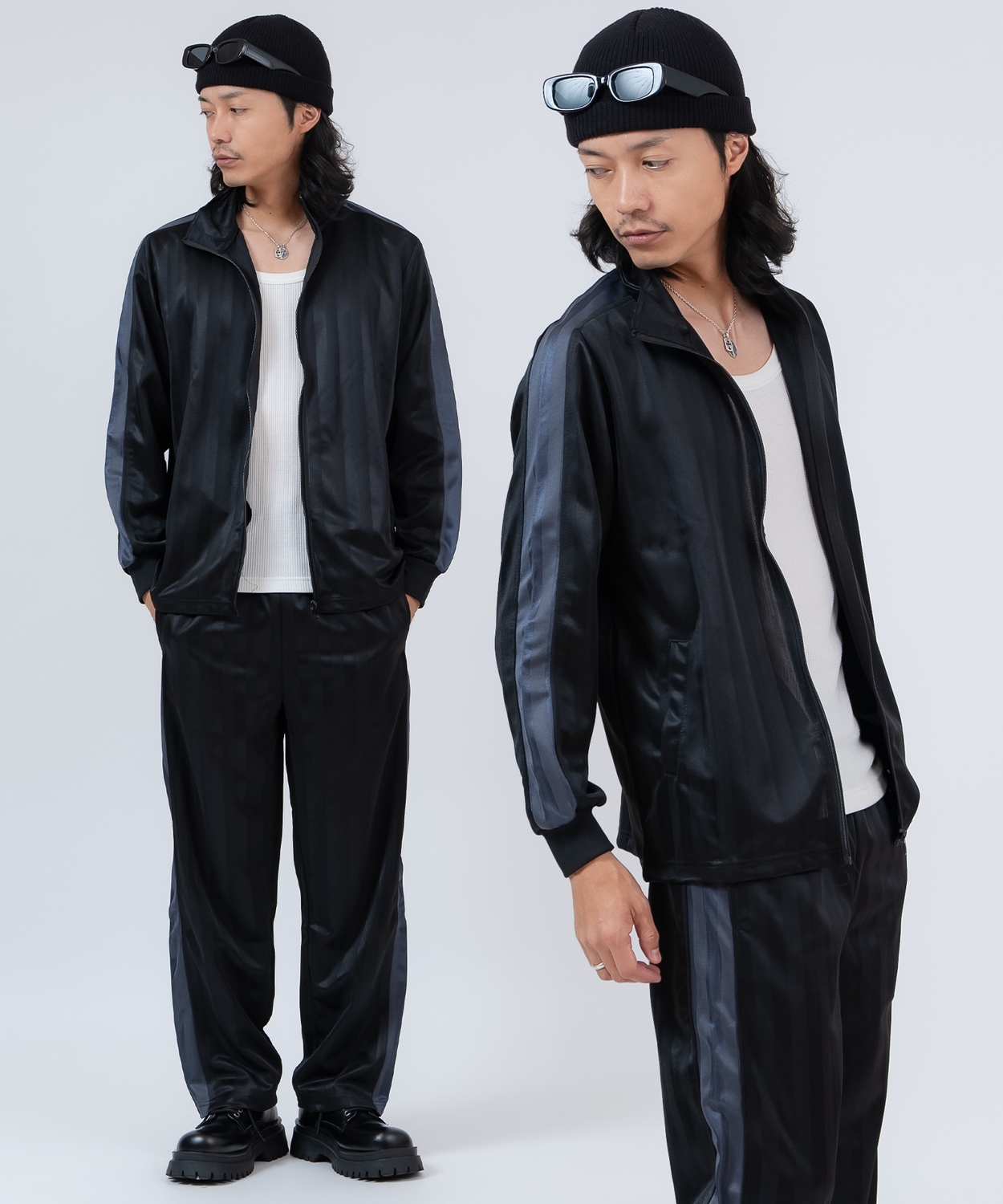 ジャージ メンズ レディース セットアップ シャドーストライプ トラックジャケット トラックパンツ サイドライン 上下 2点セット スポーツ ストリート Y2K 韓国 | improves | 03