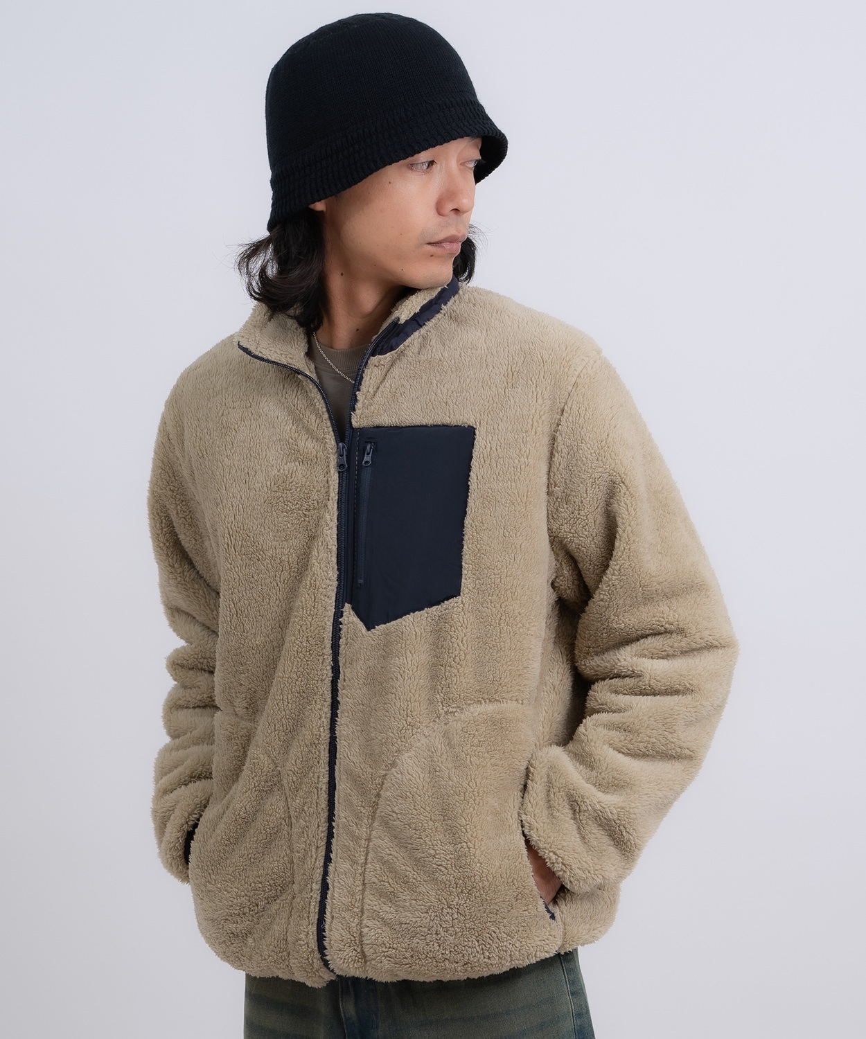 ブルゾン メンズ スタンドカラー ボアジャケット アメカジ カジュアル Y2K ストリート 90s ストリート 韓国ファッション ブラック ネイビー カーキ | improves | 02