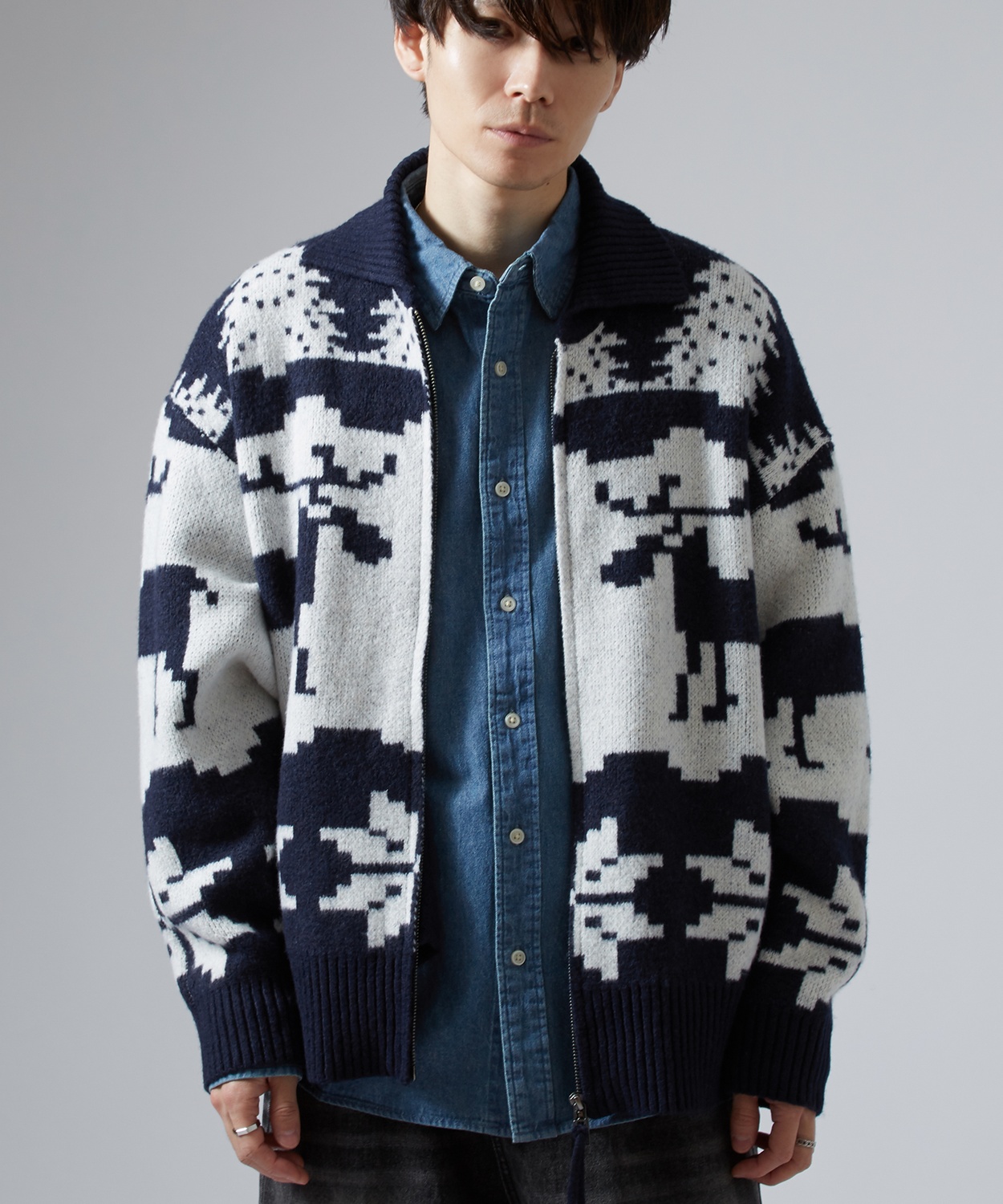 セーター メンズ ノルディック柄 カウチンニット ジップ セーター アメカジ カジュアル ベーシック 大人カジュアル ブラウン ネイビー グレー | improves | 02
