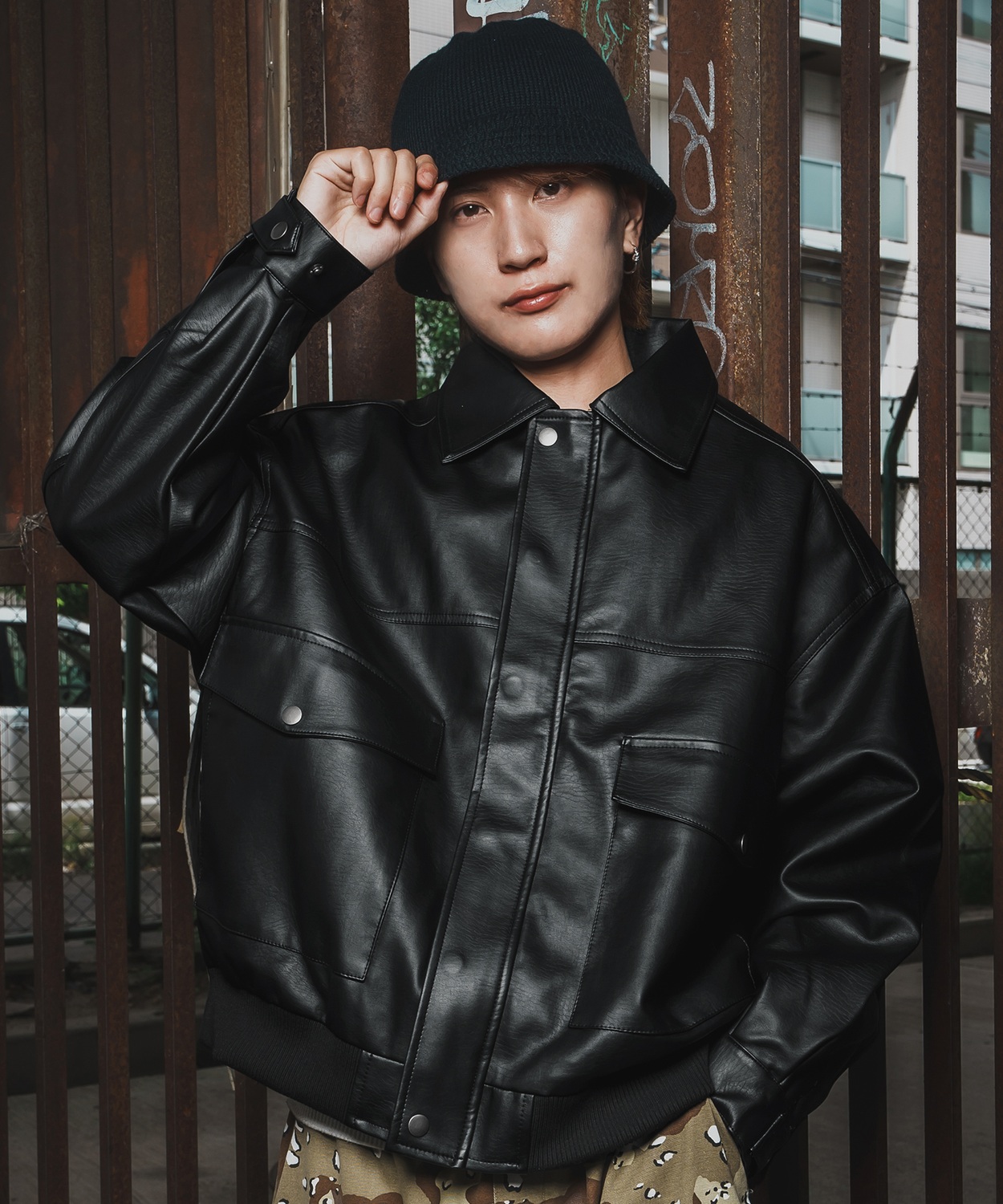 ミリタリージャケット メンズ A-2 ブルゾン フェイクレザー PUレザージャケット 大きめ アメカジ カジュアル ワーク スケーター ストリート 90s 古着MIX 韓国 | improves | 01