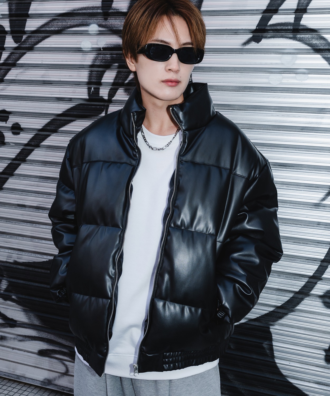 フェイクレザー 中綿 パデットジャケット メンズ レディース パディング ショート丈 ブルゾン アウター 防寒 オーバーサイズ 韓国 ストリート 古着MIX | improves | 01