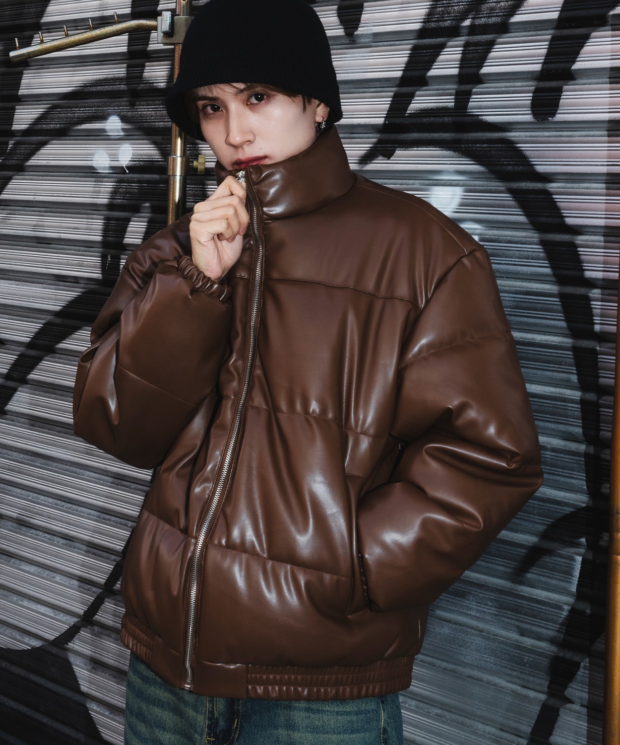 フェイクレザー 中綿 パデットジャケット メンズ レディース パディング ショート丈 ブルゾン アウター 防寒 オーバーサイズ 韓国 ストリート 古着MIX | improves | 02