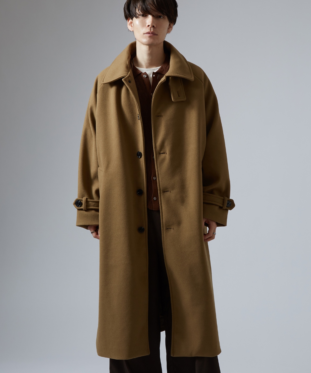 コート メンズ ウールライク ステンカラーコート ロングコート 大きめ モード きれいめ クラシカル カジュアル シンプル オーセンティック 古着MIX 韓国 | improves | 01