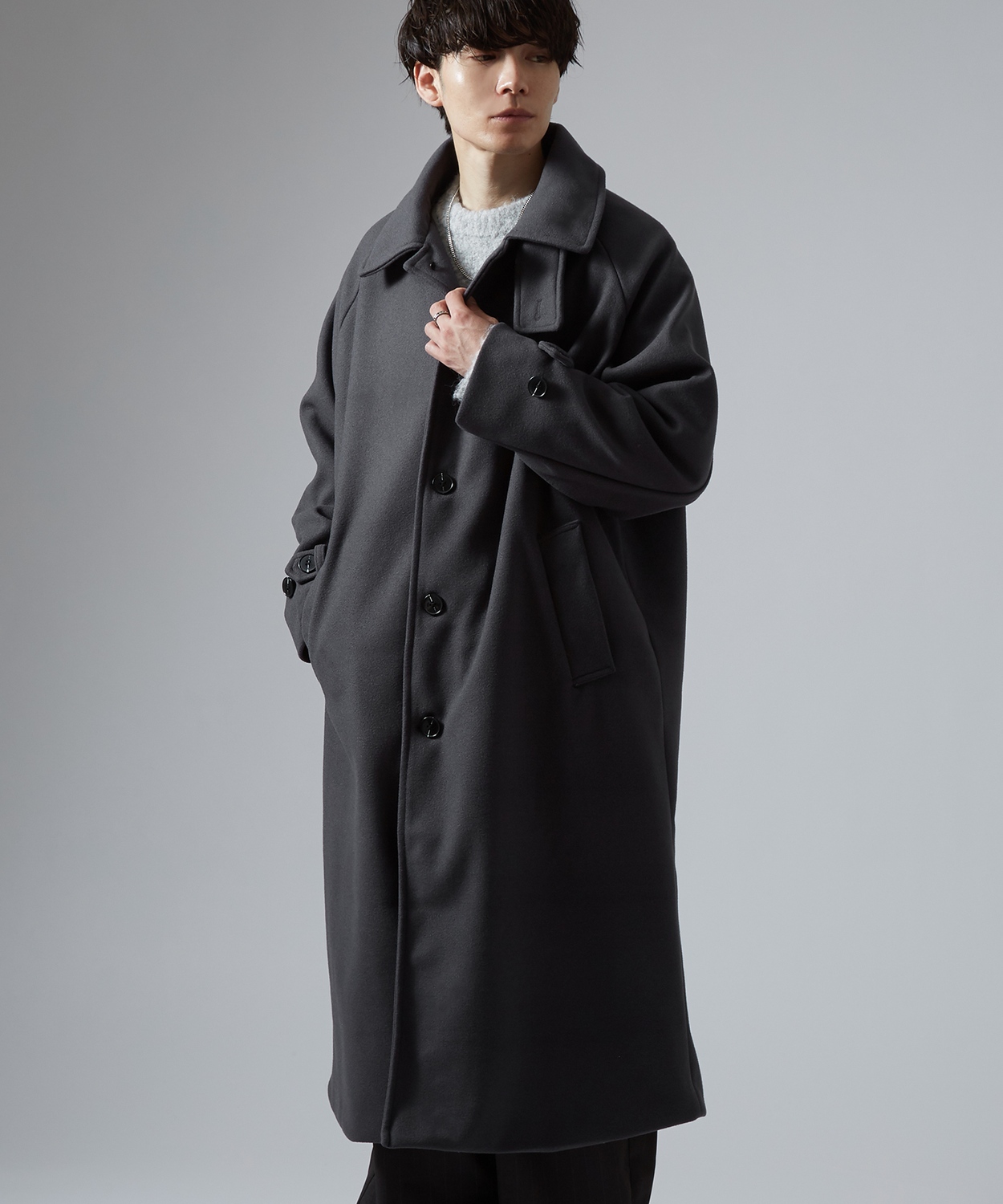 コート メンズ ウールライク ステンカラーコート ロングコート 大きめ モード きれいめ クラシカル カジュアル シンプル オーセンティック 古着MIX 韓国 | improves | 02
