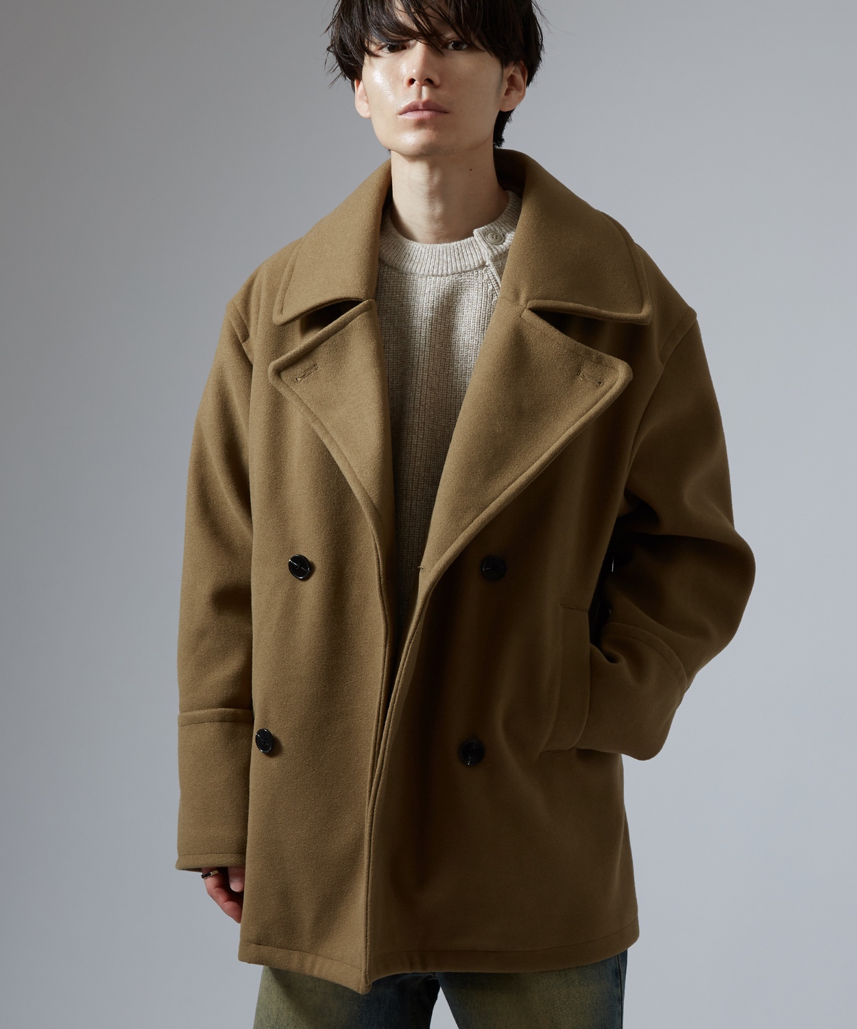 コート メンズ ウールライク ショートコート 大きめ モード きれいめ クラシカル カジュアル シンプル オーセンティック 古着MIX 韓国ファッション | improves | 01