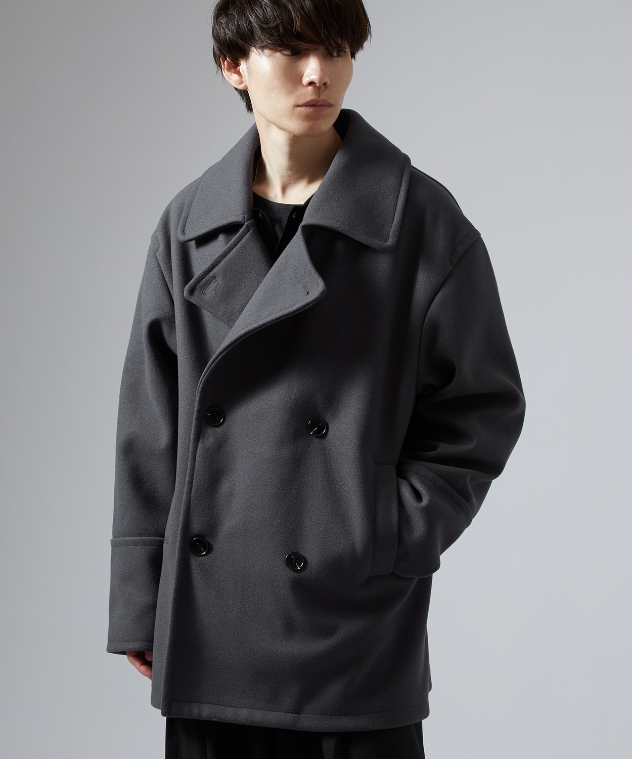 コート メンズ ウールライク ショートコート 大きめ モード きれいめ クラシカル カジュアル シンプル オーセンティック 古着MIX 韓国ファッション | improves | 02
