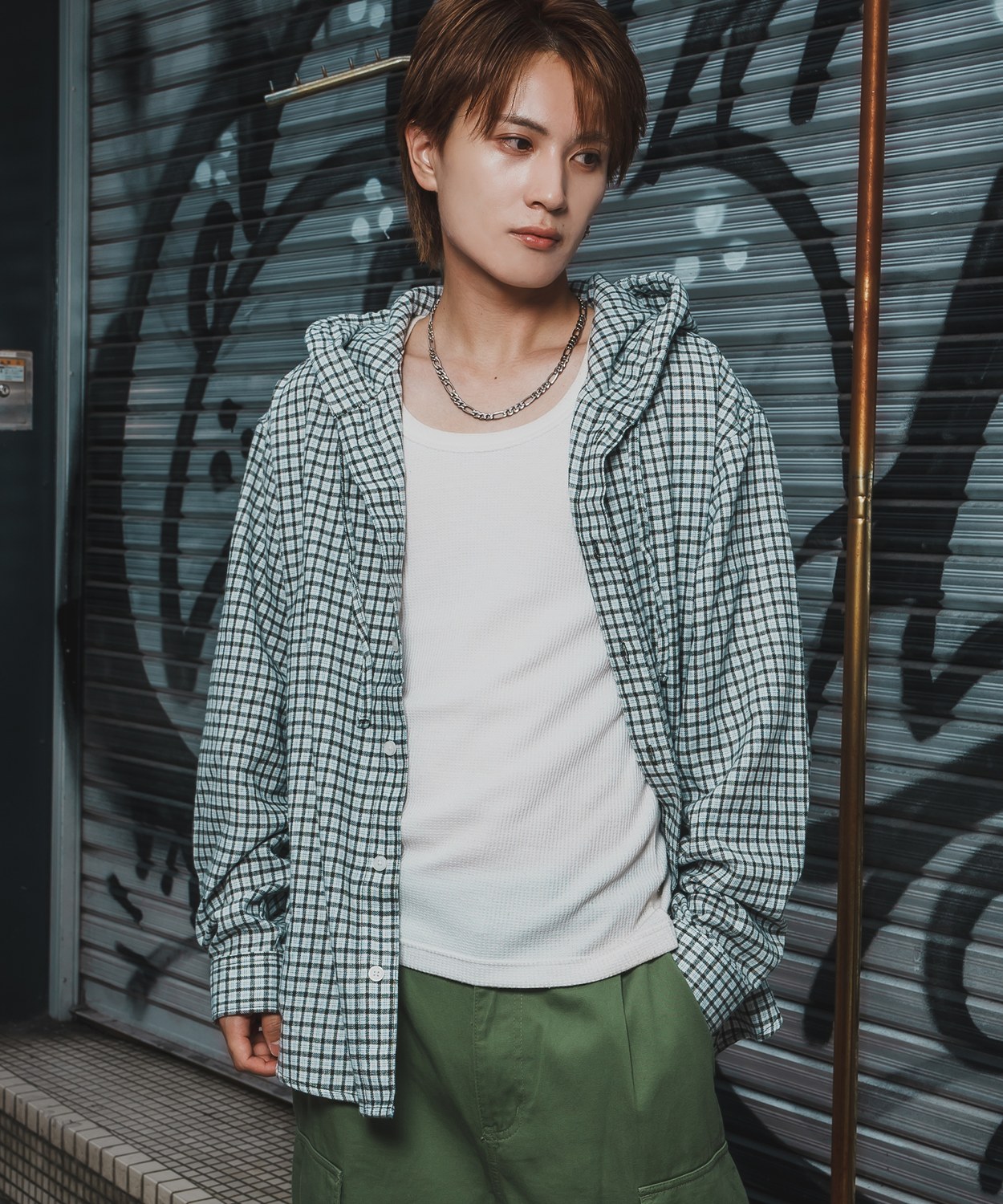 シャツ メンズ チェック柄 シャツパーカー フード付きシャツ フーディー 大きめ アメカジ カジュアル スケーター ストリート Y2K 90s 古着MIX 韓国ファッション | improves | 04