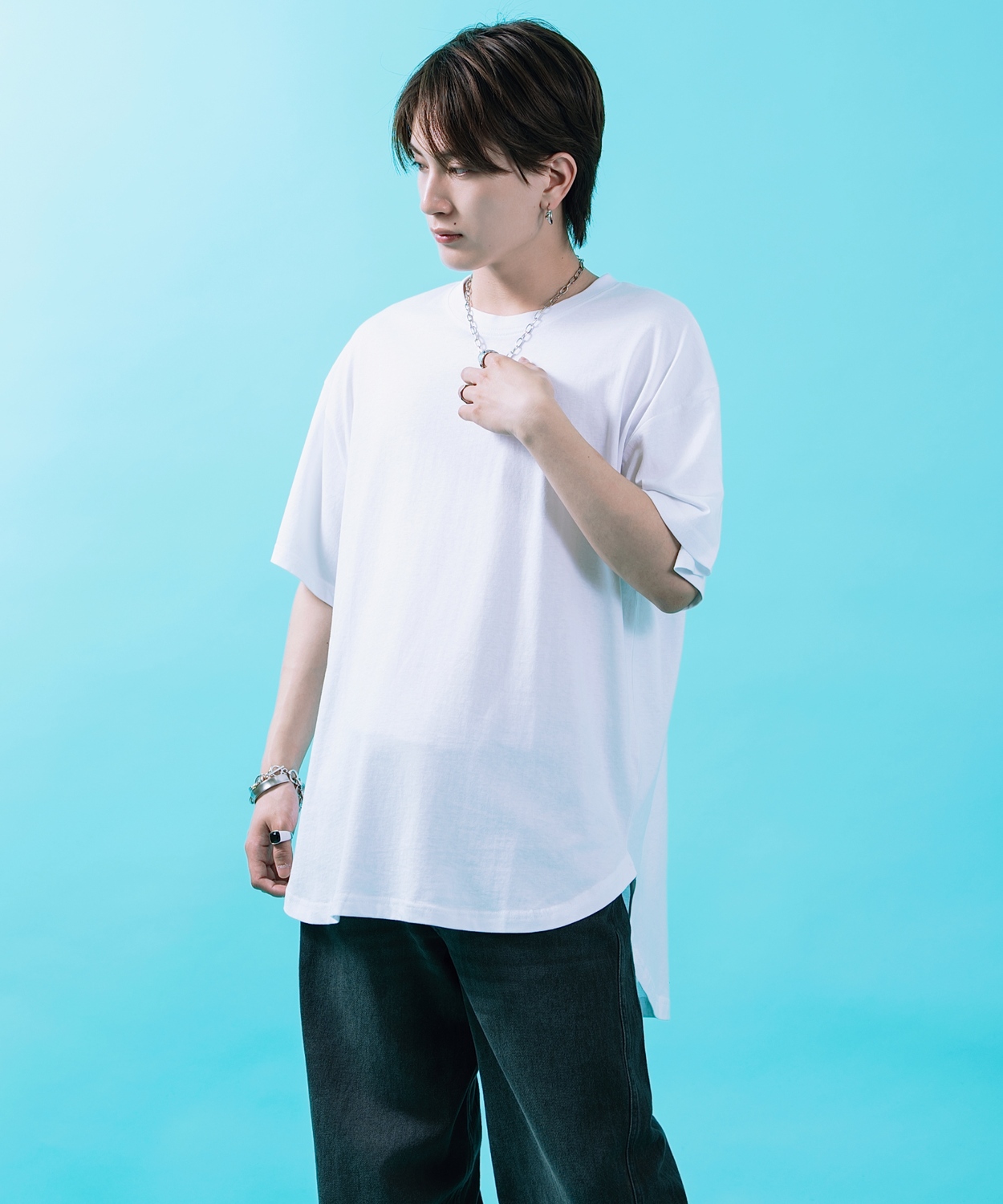 半袖Tシャツ メンズ レディース オーバーサイズ SHISKY イレギュラーヘム ロング丈 カットソー ビッグシルエット ストリート 韓国ファッション | improves | 01