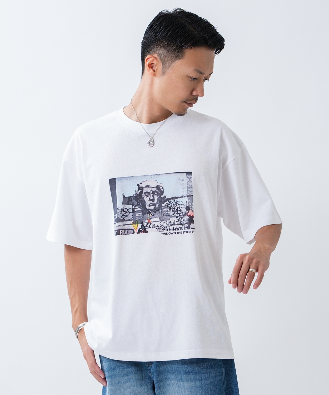 半袖Tシャツ メンズ オリジナルプリント 半袖Tシャツ ボスアートウォール アート グラフィック カットソー カジュアル アメカジ ストリート スケーター ホワイト | improves | 01