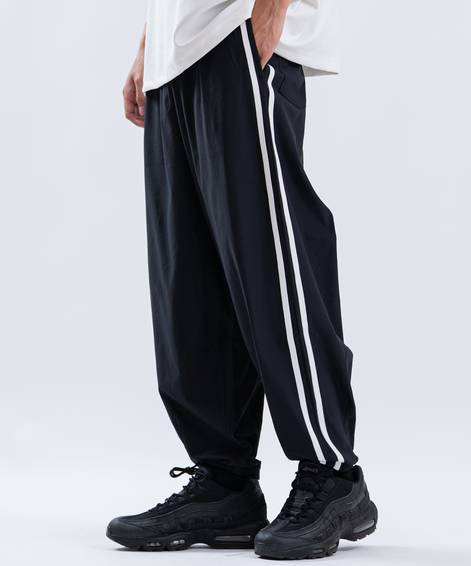 ワイドパンツ メンズ タックパンツ トラックパンツ バルーンパンツ サイドライン イージーパンツ ルーズ ストリート ユニセックス | improves | 04